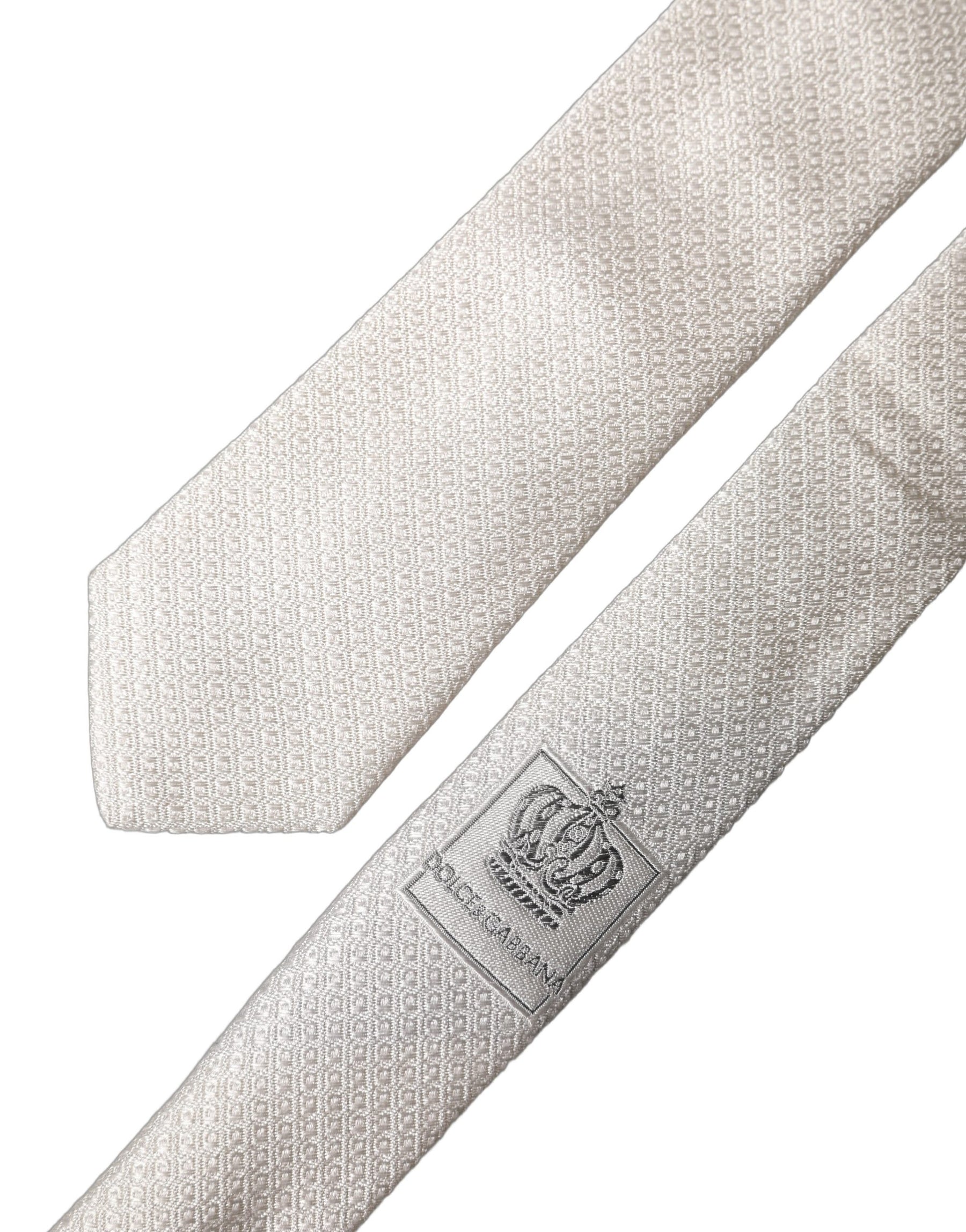 Dolce & Gabbana White Solid Textured Silk Adjustable Men Tied Necktie Tie | Regal Royce