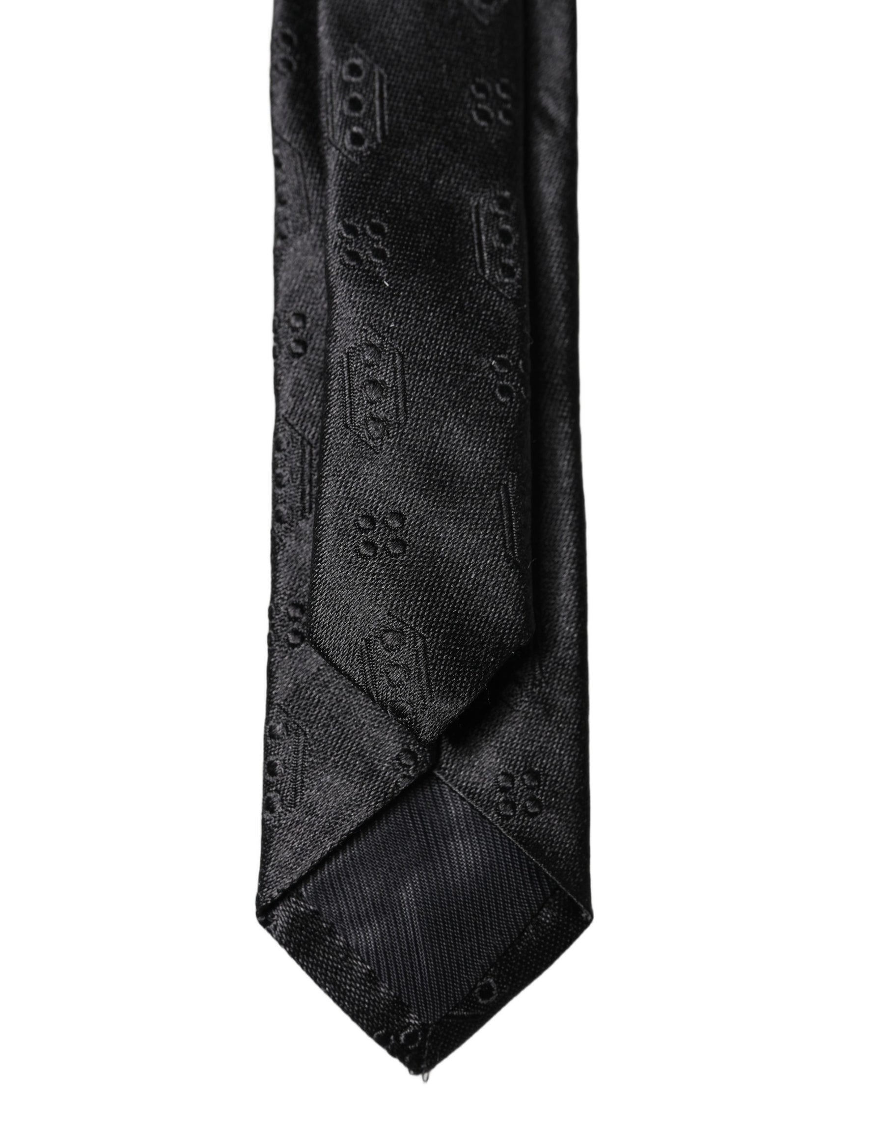 Dolce & Gabbana Black Patterned 100% Silk Adjustable Men Necktie Tie | Regal Royce