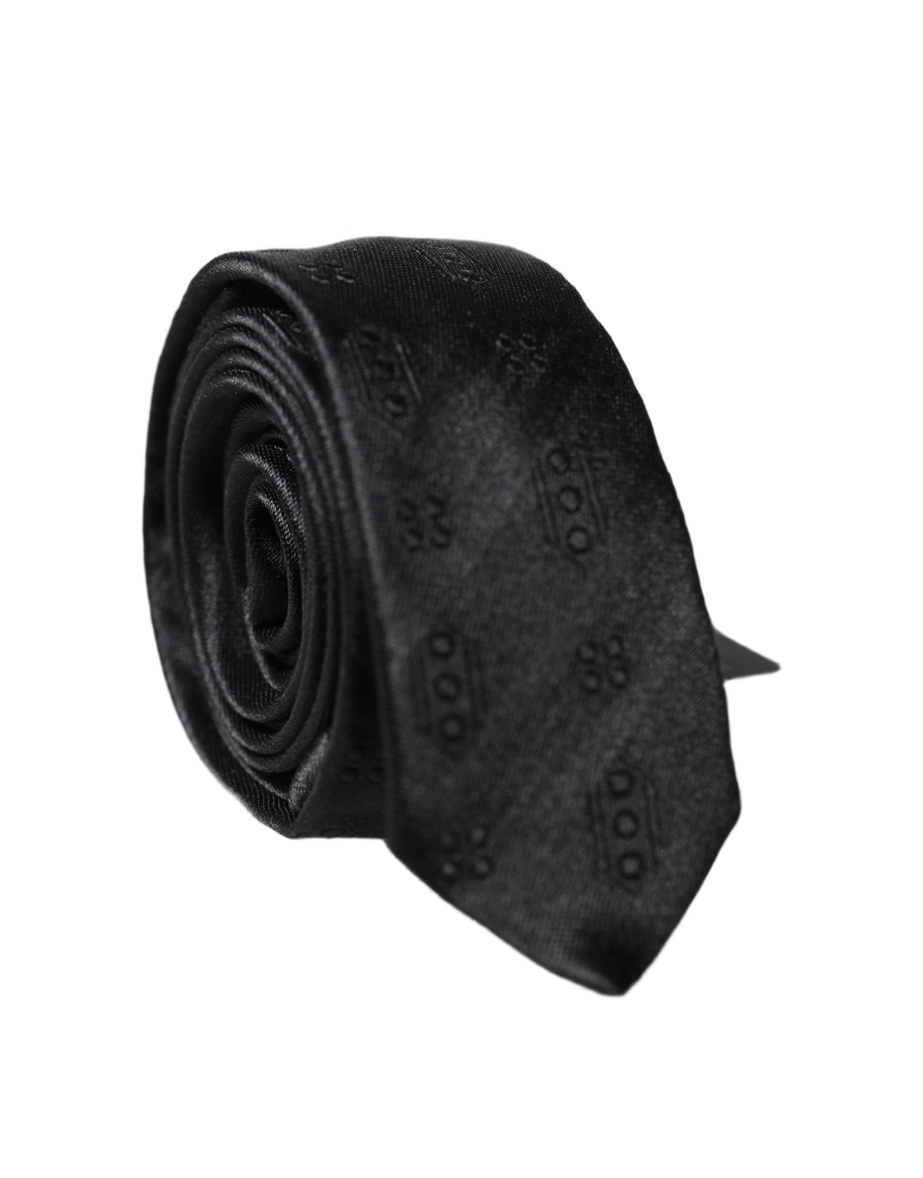 Dolce & Gabbana Black Patterned 100% Silk Adjustable Men Necktie Tie | Regal Royce