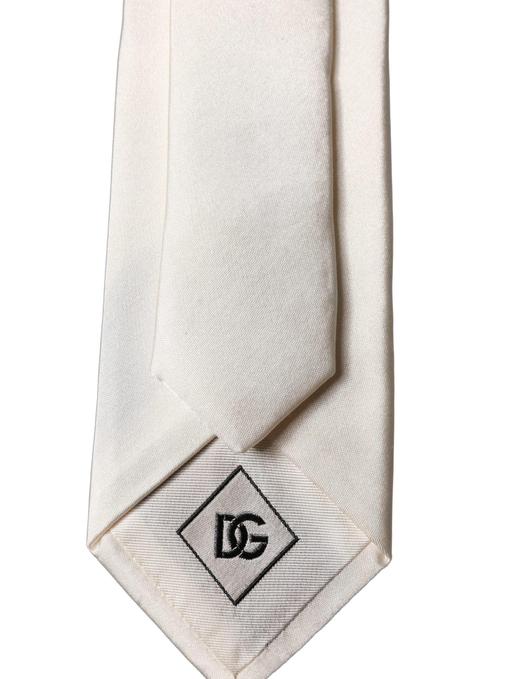 Dolce & Gabbana Off White DG Embroidery Silk Adjustable Men Necktie Tie | Regal Royce