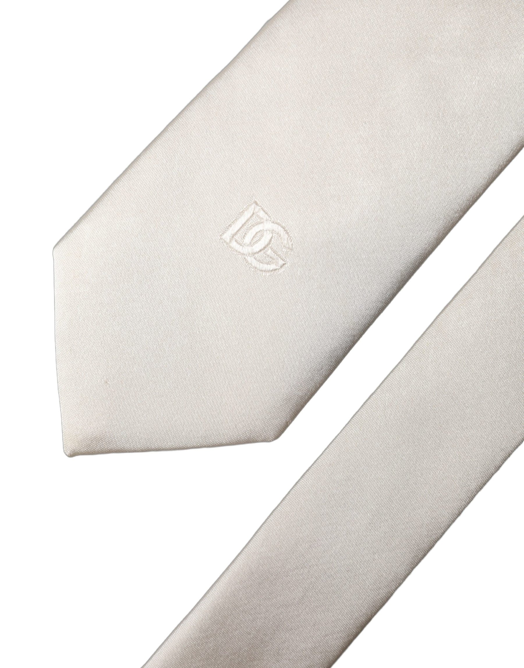 Dolce & Gabbana Off White DG Embroidery Silk Adjustable Men Necktie Tie | Regal Royce