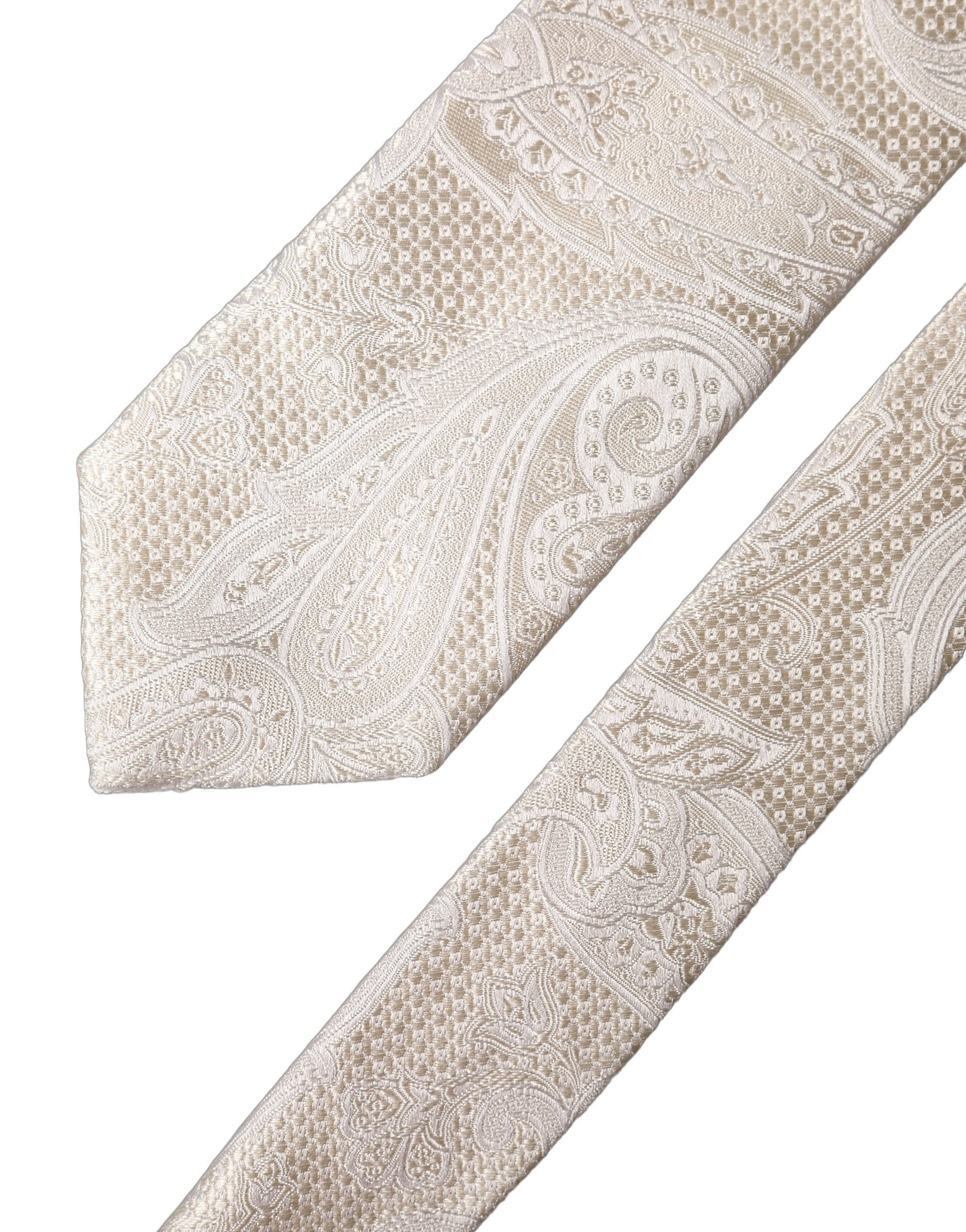 Dolce & Gabbana Off White Floral Silk Adjustable Men Tied Necktie Tie | Regal Royce