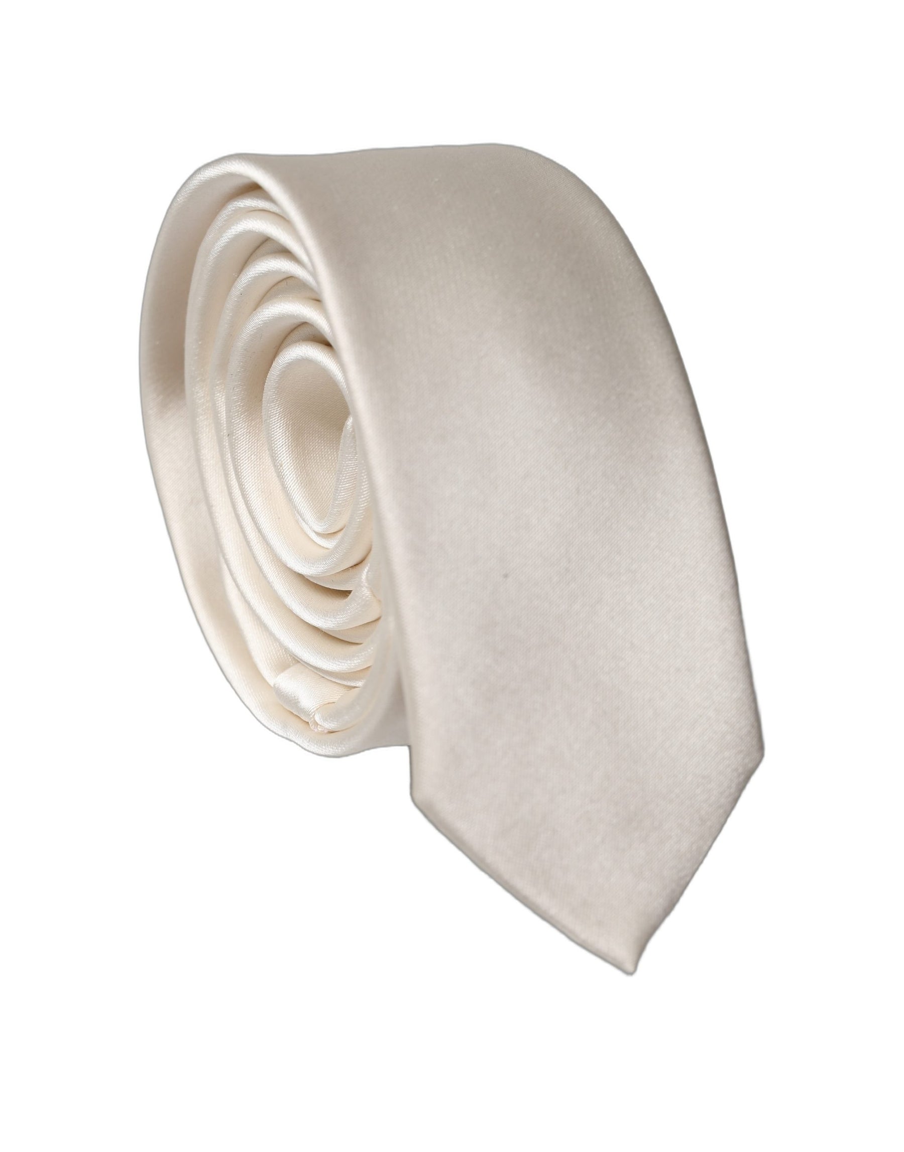 Dolce & Gabbana Off White Satin 100% Silk Adjustable Men Tied Necktie Tie | Regal Royce