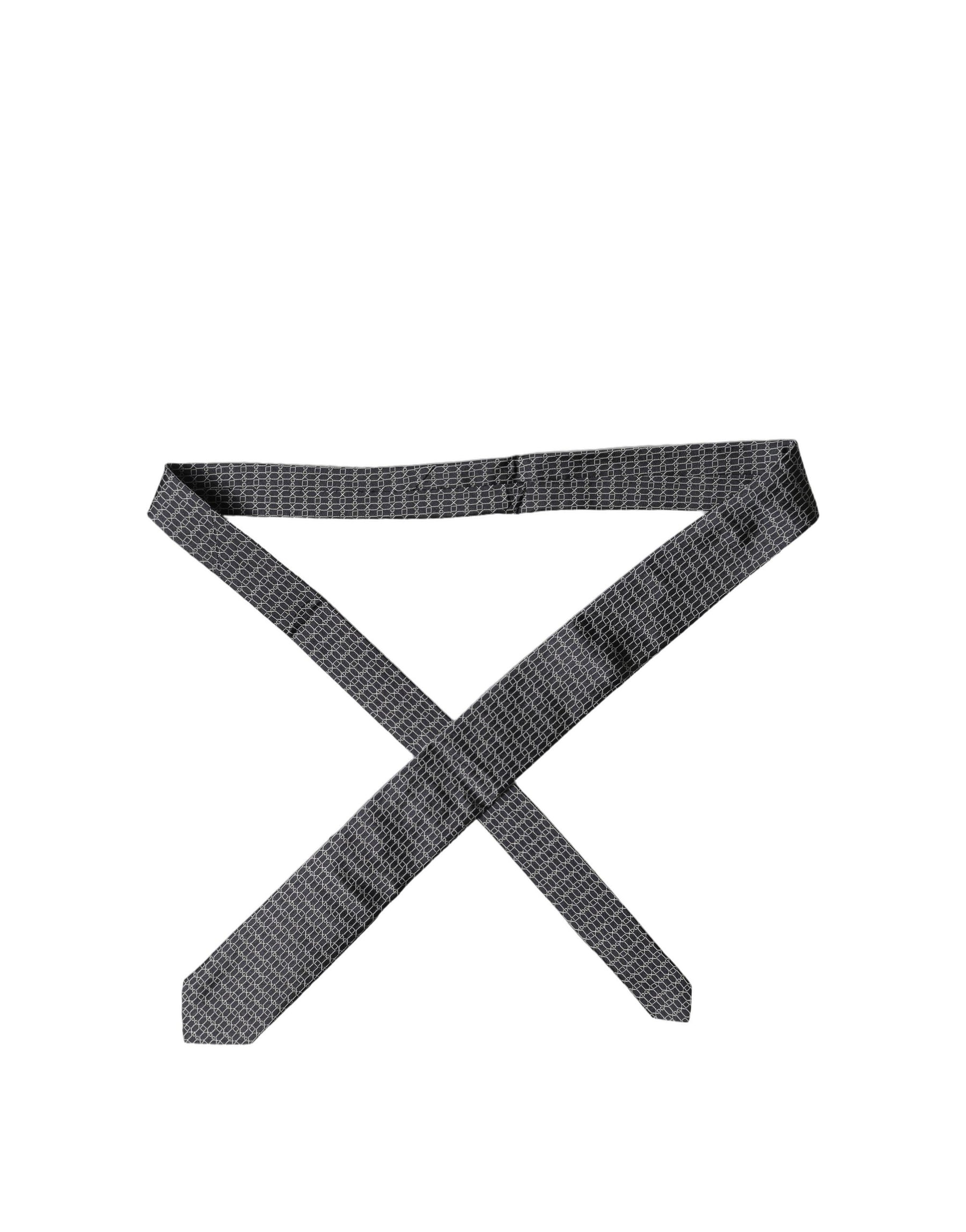 Dolce & Gabbana Black Geometric DG Silk Adjustable Men Tied Necktie Tie | Regal Royce