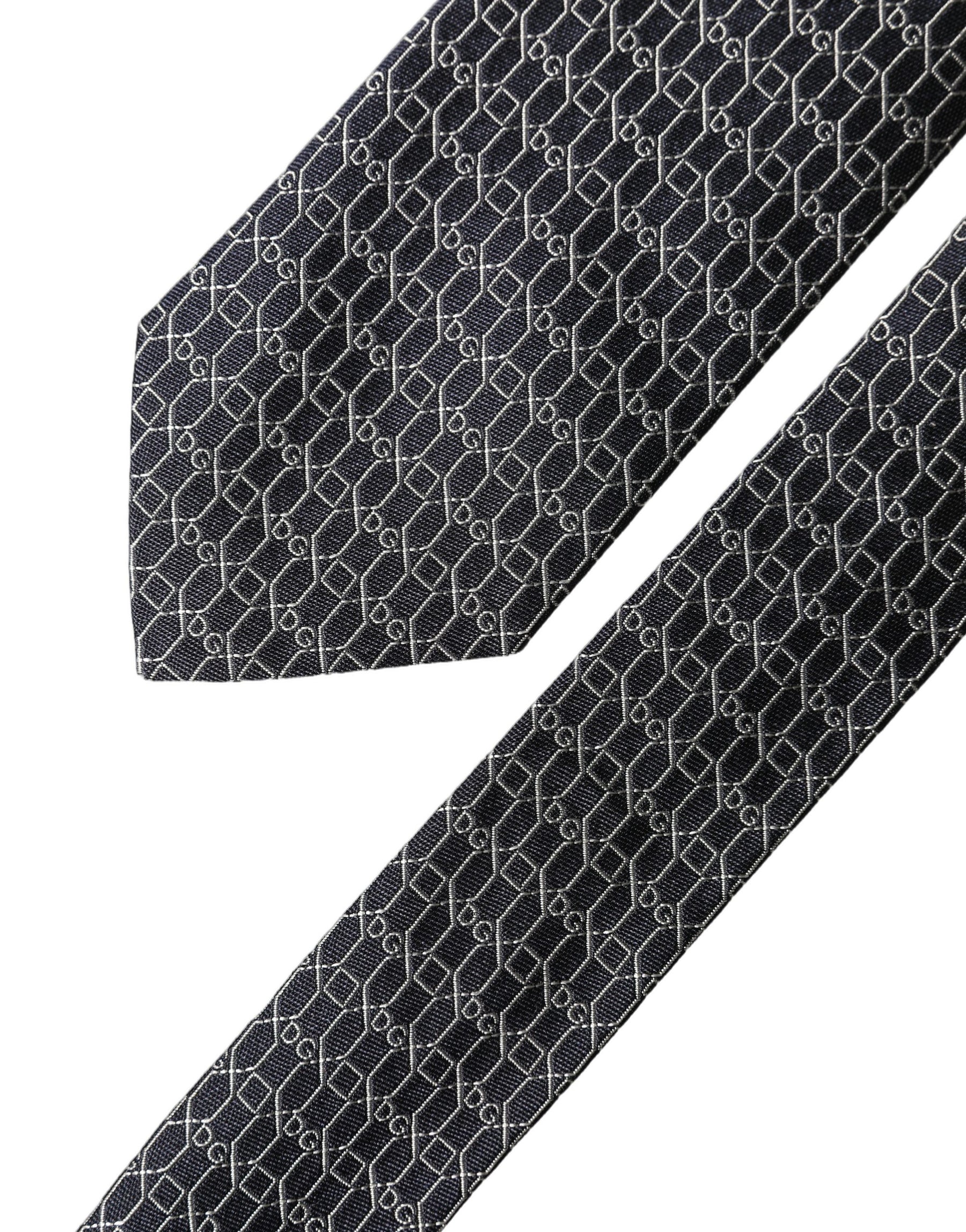 Dolce & Gabbana Black Geometric DG Silk Adjustable Men Tied Necktie Tie | Regal Royce