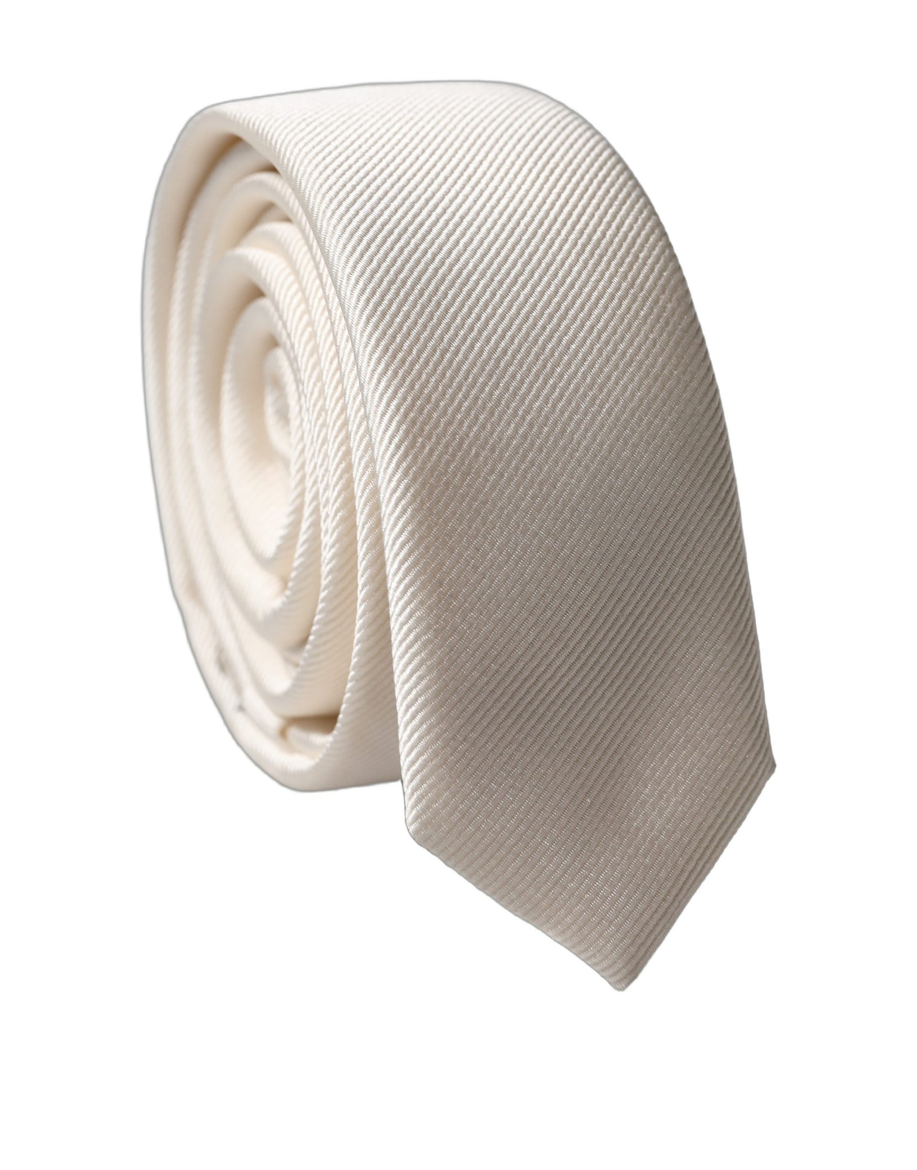 Dolce & Gabbana Off White Solid 100% Silk Adjustable Men Tied Necktie Tie | Regal Royce
