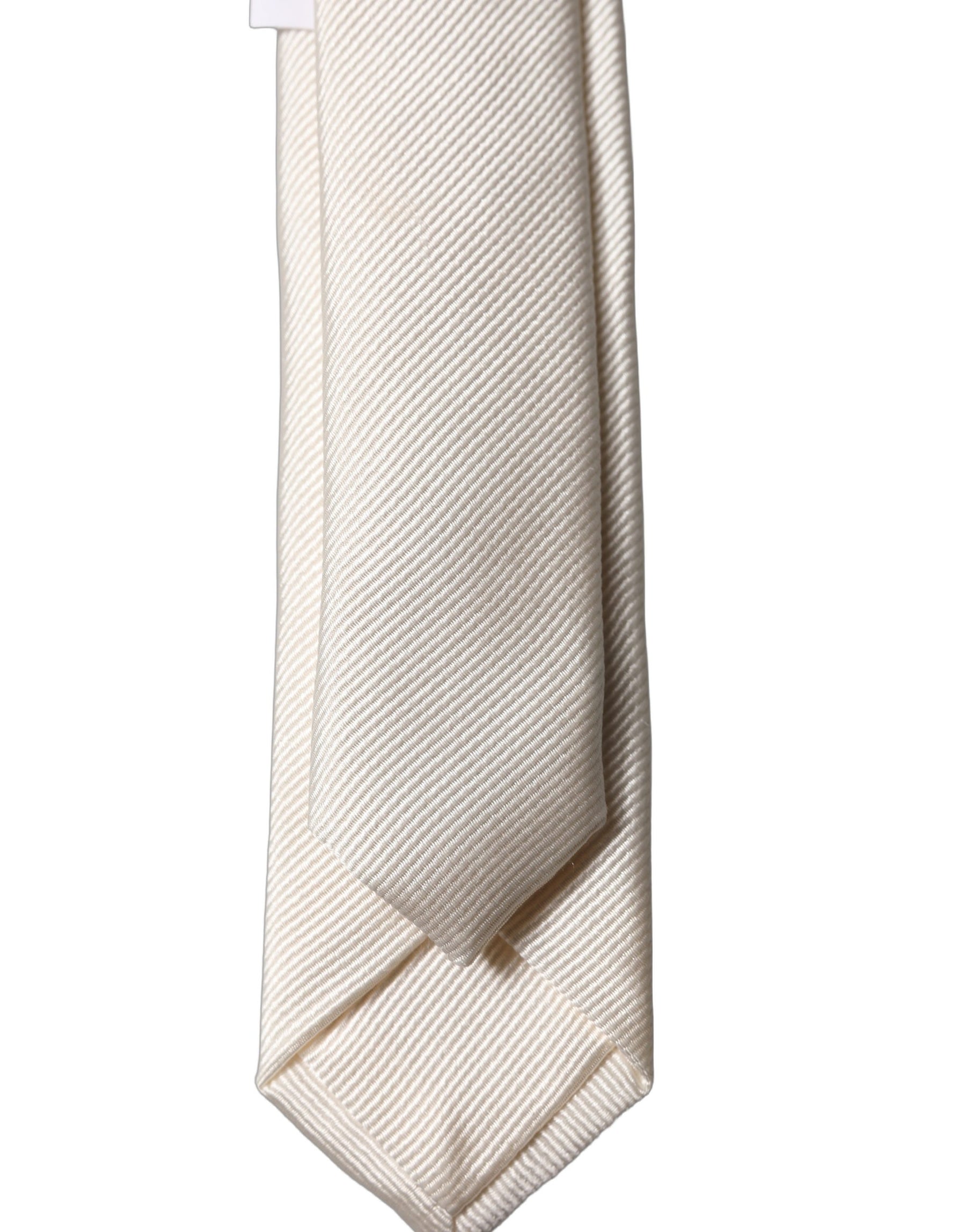 Dolce & Gabbana Off White Solid 100% Silk Adjustable Men Tied Necktie Tie | Regal Royce