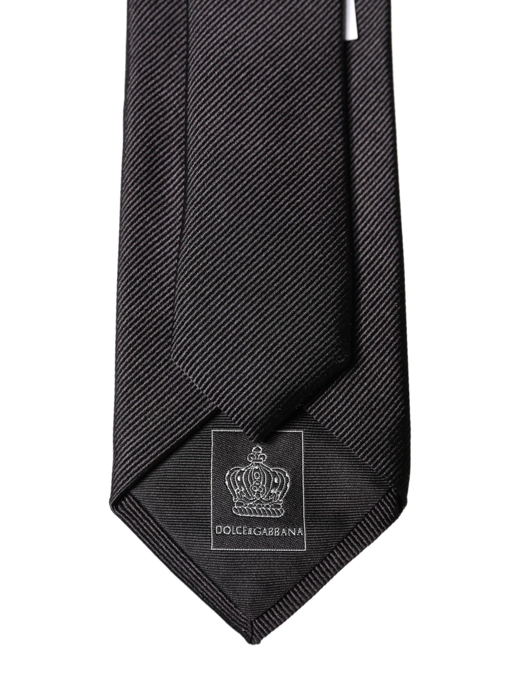Dolce & Gabbana Black Solid 100% Silk Adjustable Men Tied Necktie Tie | Regal Royce