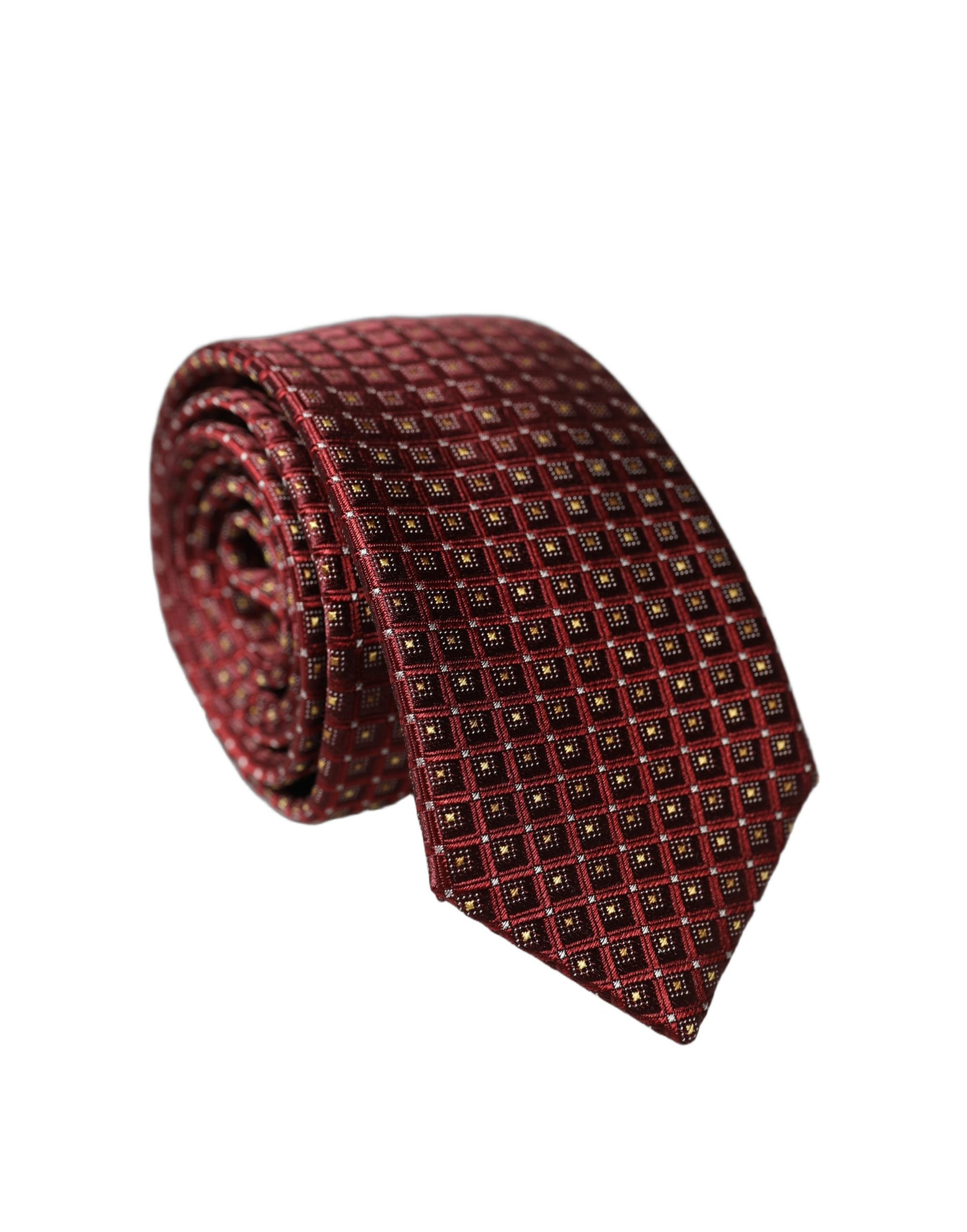 Dolce & Gabbana Burgundy Geometric Silk Adjustable Men Tied Necktie Tie | Regal Royce