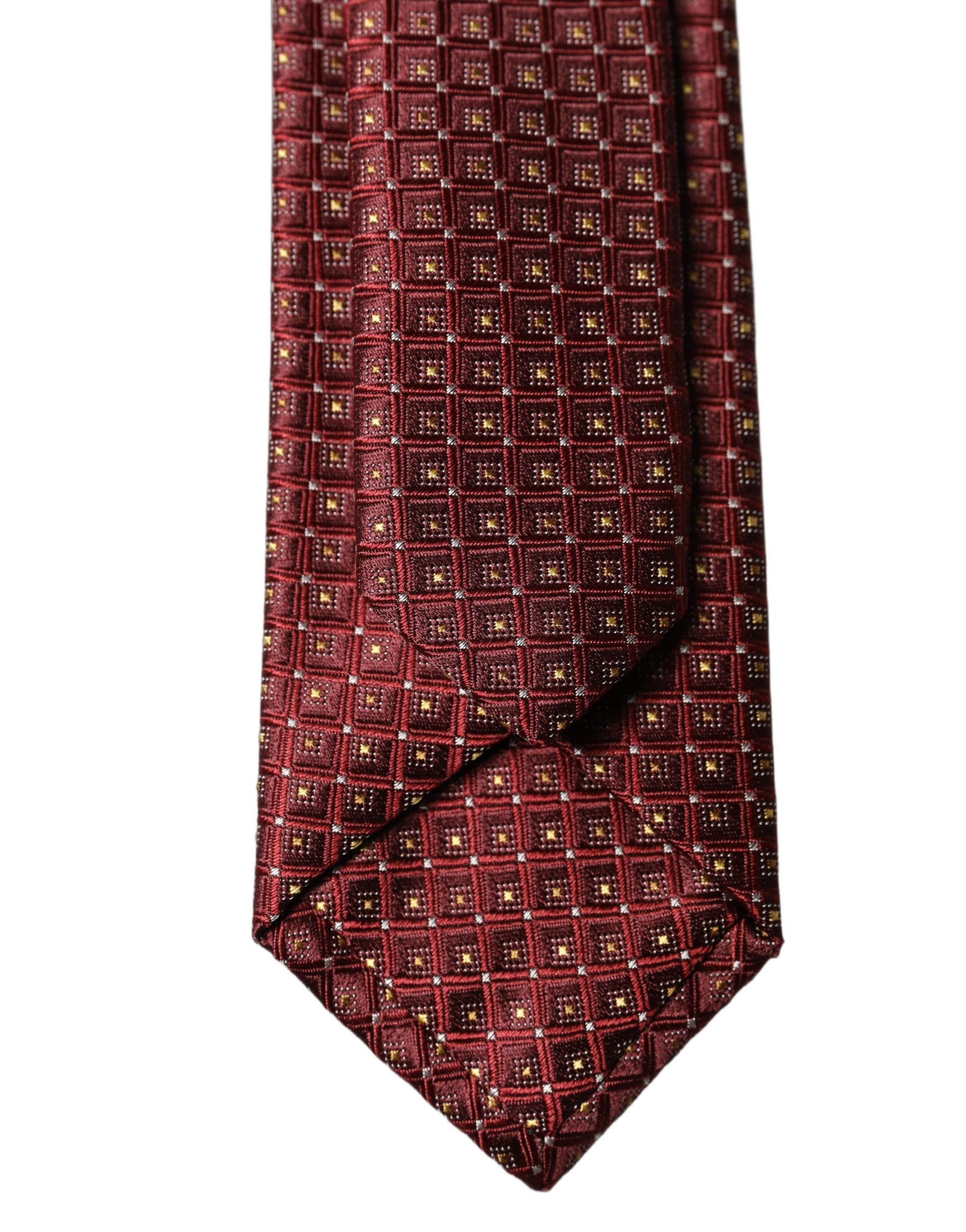 Dolce & Gabbana Burgundy Geometric Silk Adjustable Men Tied Necktie Tie | Regal Royce