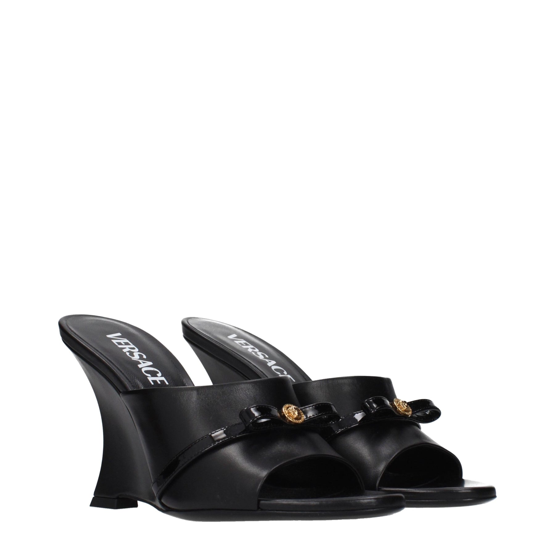 Versace Black Leather Wedge Sandals | Regal Royce