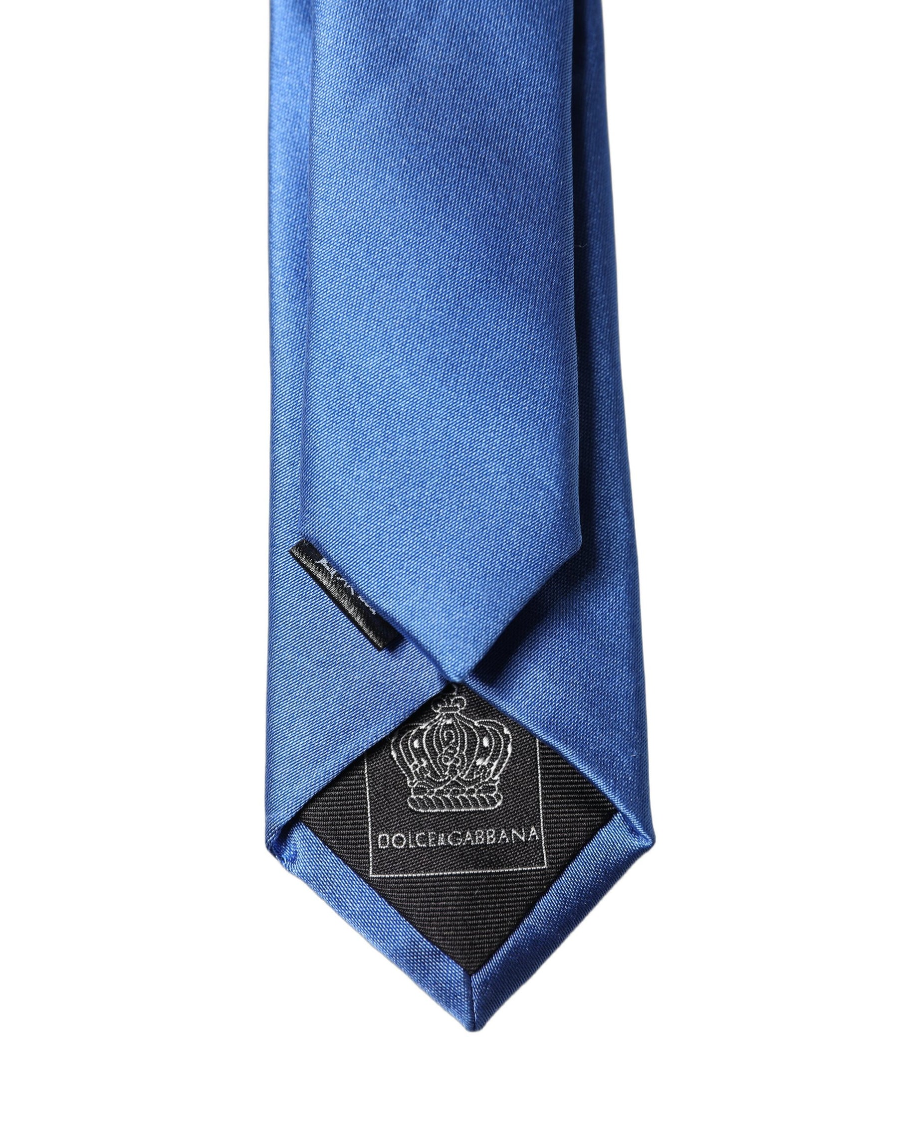 Dolce & Gabbana Blue Satin 100% Silk Adjustable Men Tied Necktie Tie | Regal Royce