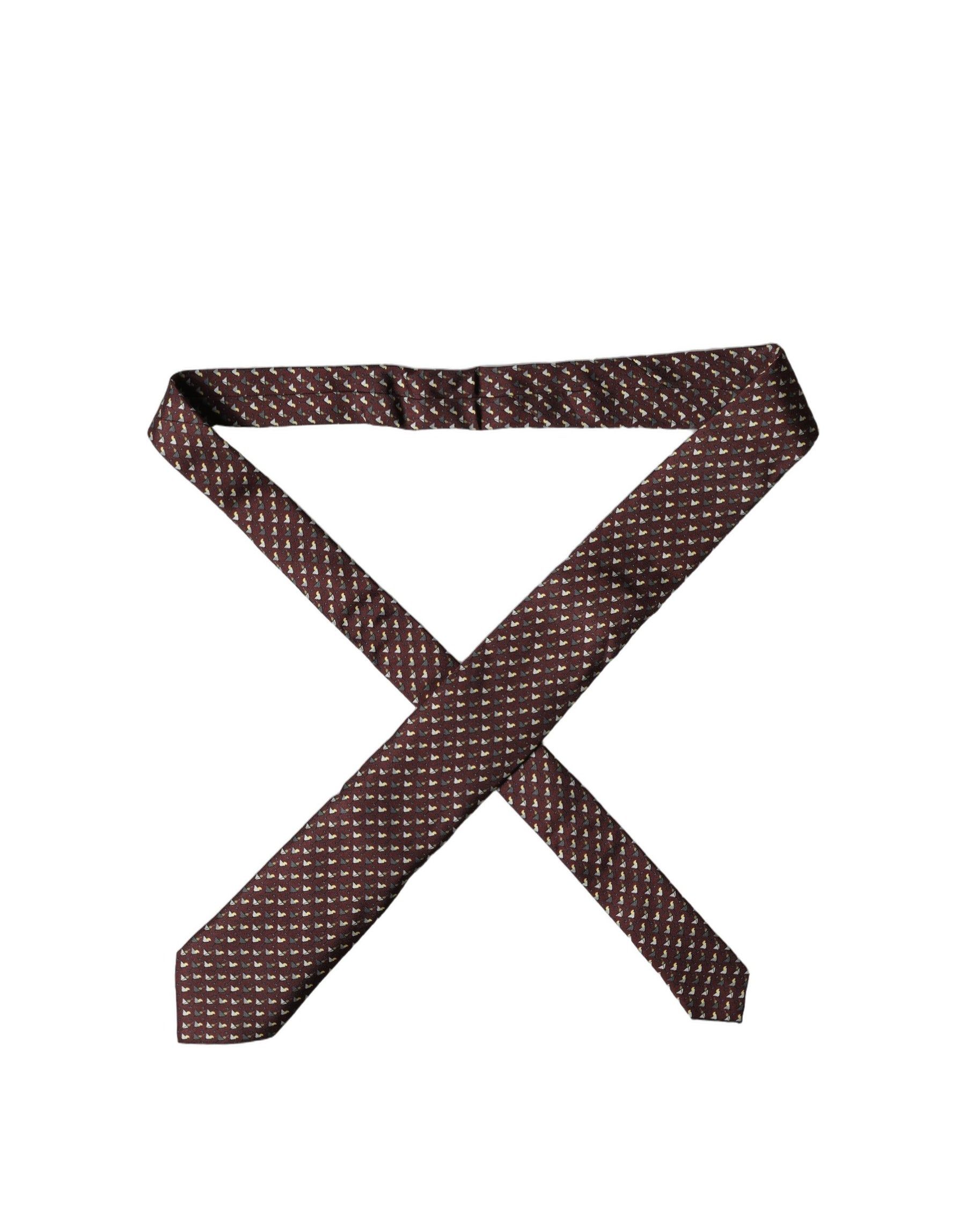 Dolce & Gabbana Burgundy Geometric Silk Adjustable Men Tied Necktie Tie | Regal Royce