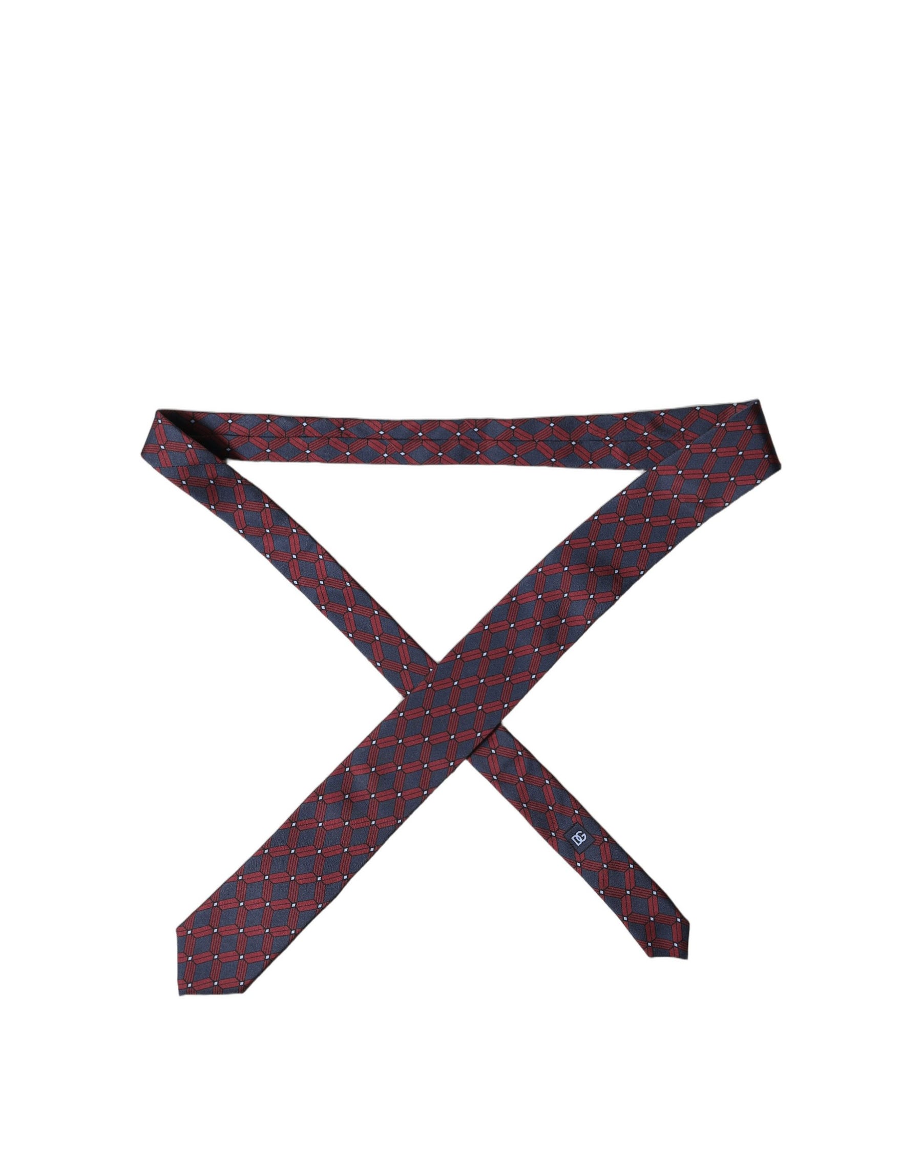 Dolce & Gabbana Blue Red Patterned 100% Silk Adjustable Men Necktie Tie | Regal Royce