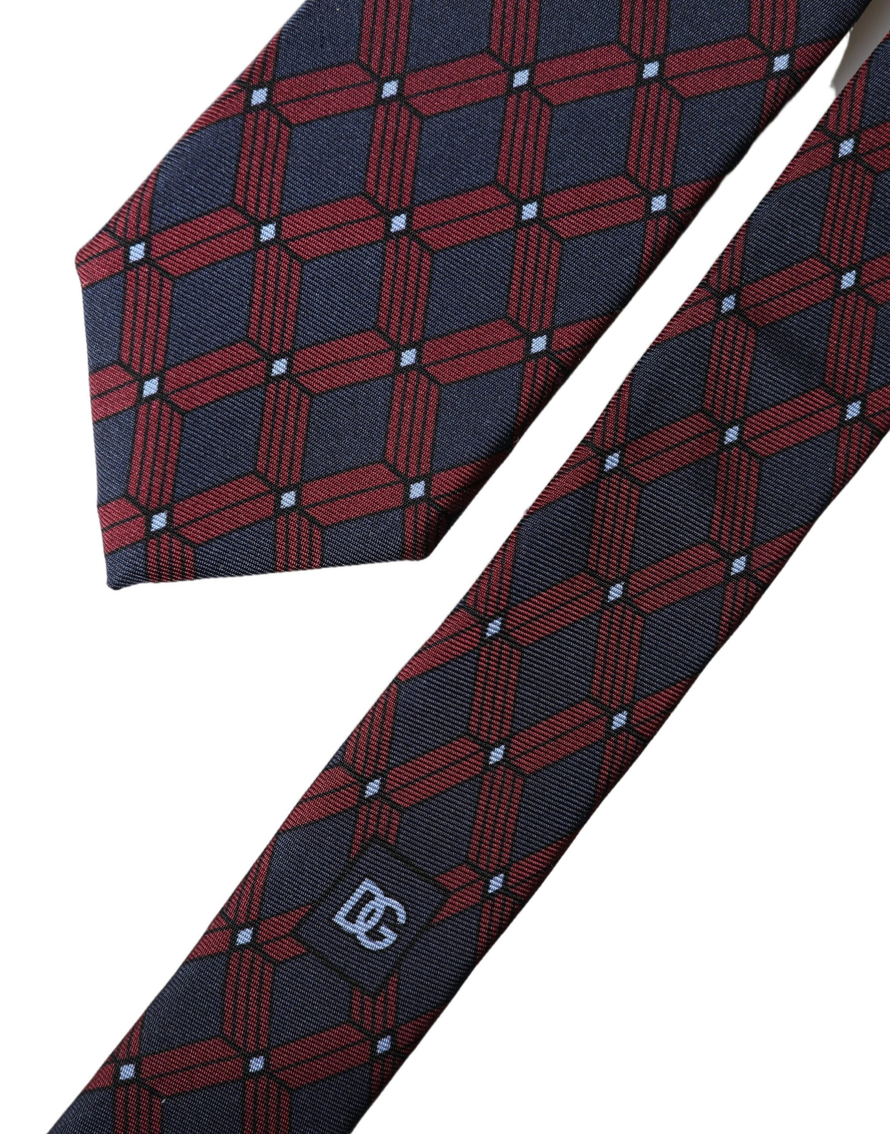 Dolce & Gabbana Blue Red Patterned 100% Silk Adjustable Men Necktie Tie | Regal Royce