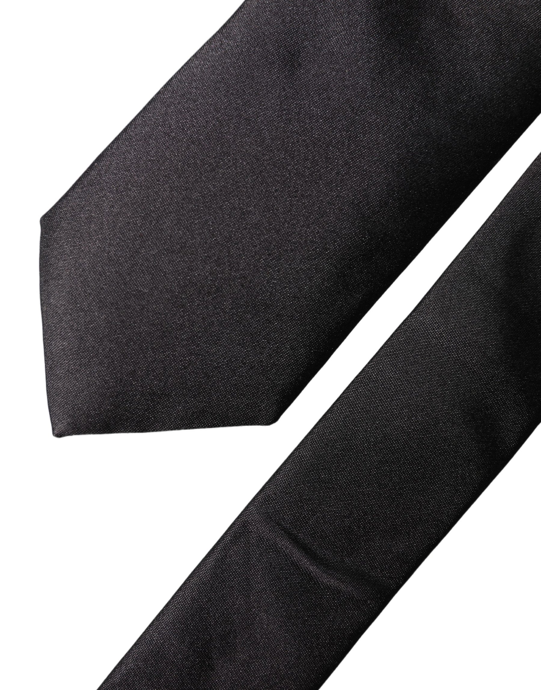 Dolce & Gabbana Black Solid Silk Satin Wide Adjustable Men Necktie Tie | Regal Royce
