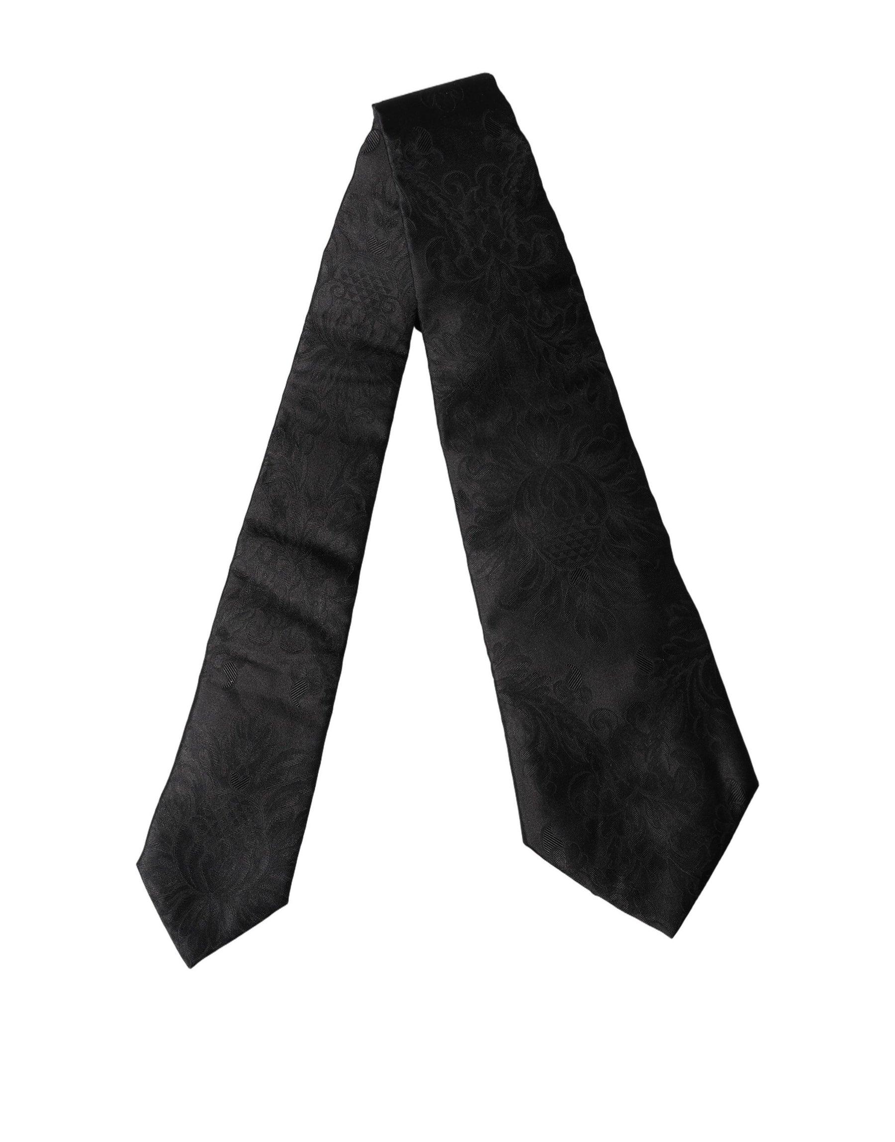 Dolce & Gabbana Black Paisley Woven Silk Adjustable Women Necktie Tie | Regal Royce