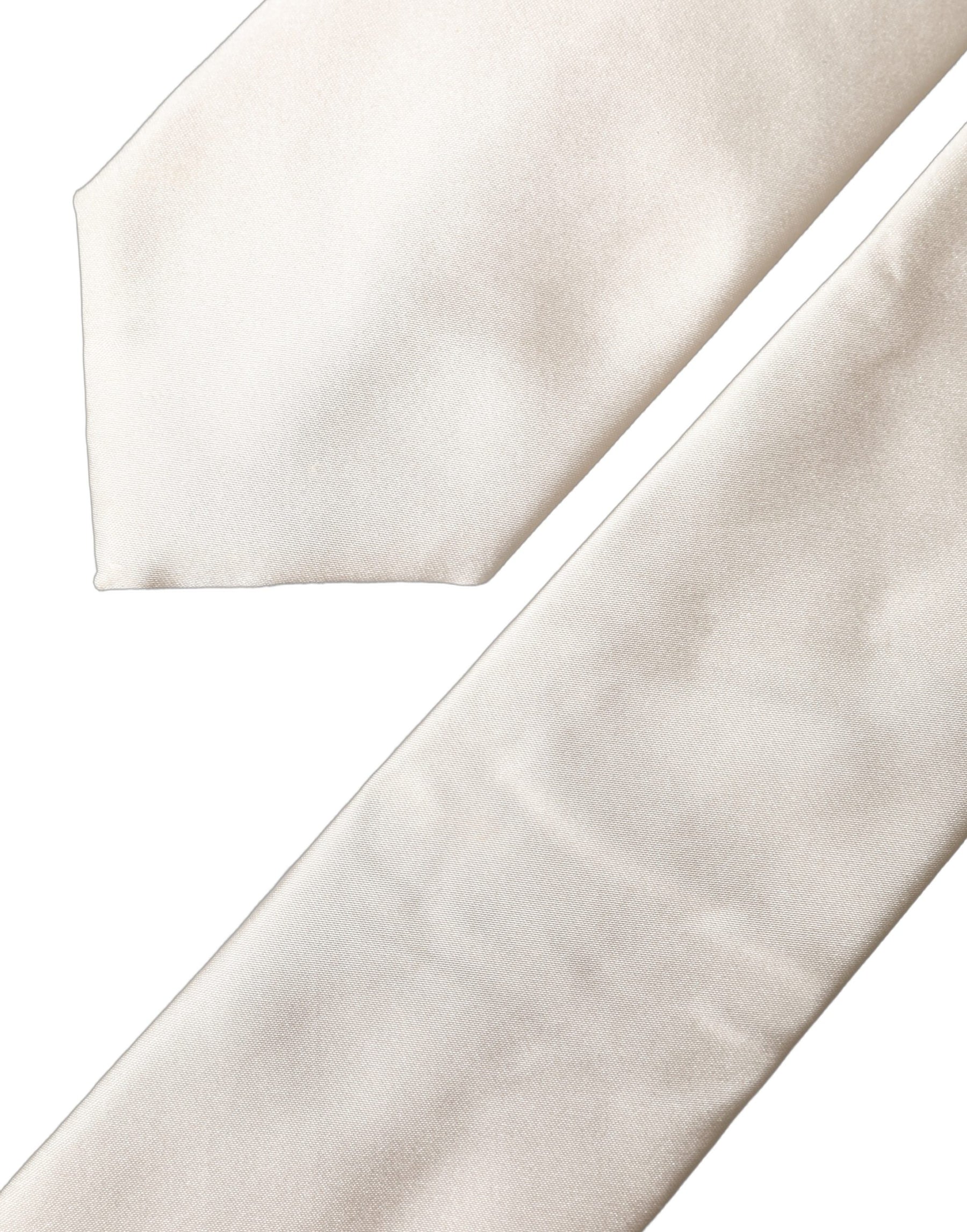 Dolce & Gabbana Off White Satin Silk Adjustable Women Tied Necktie Tie | Regal Royce