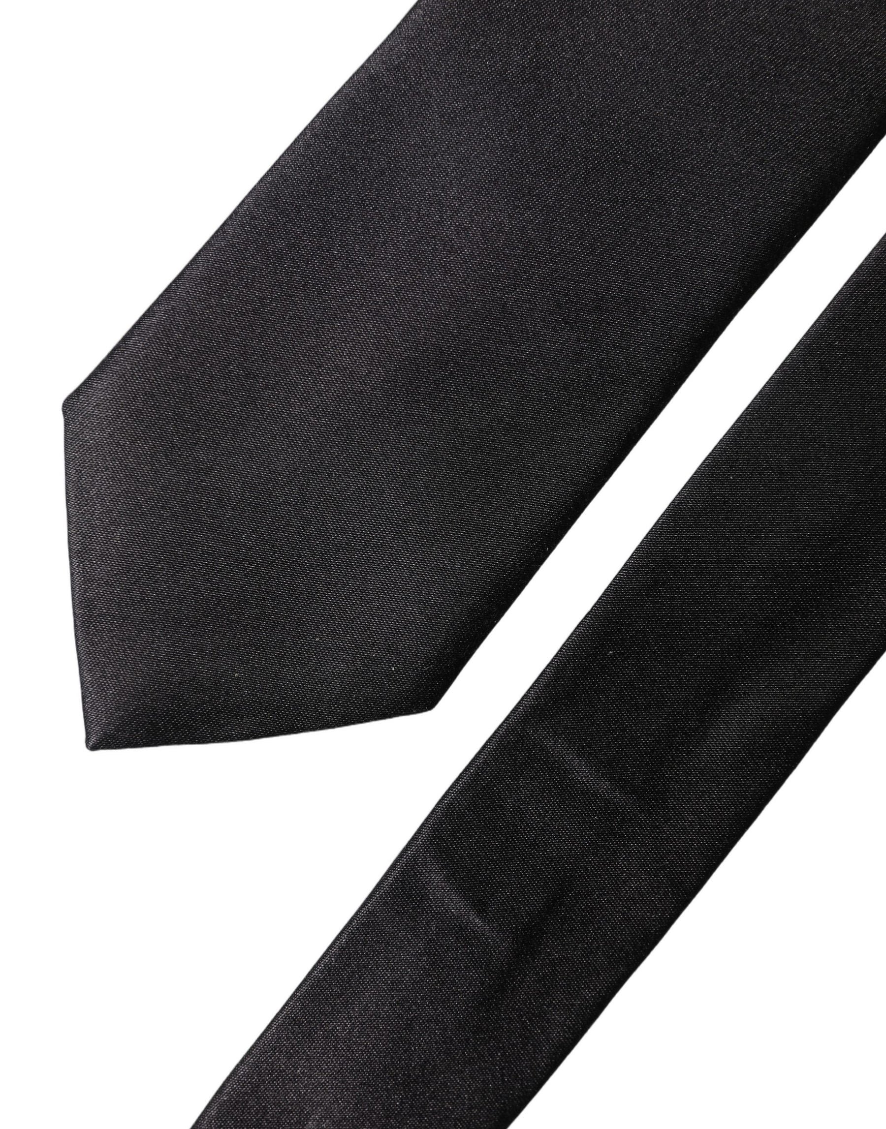 Dolce & Gabbana Black Solid Silk Satin Wide Adjustable Men Necktie Tie | Regal Royce