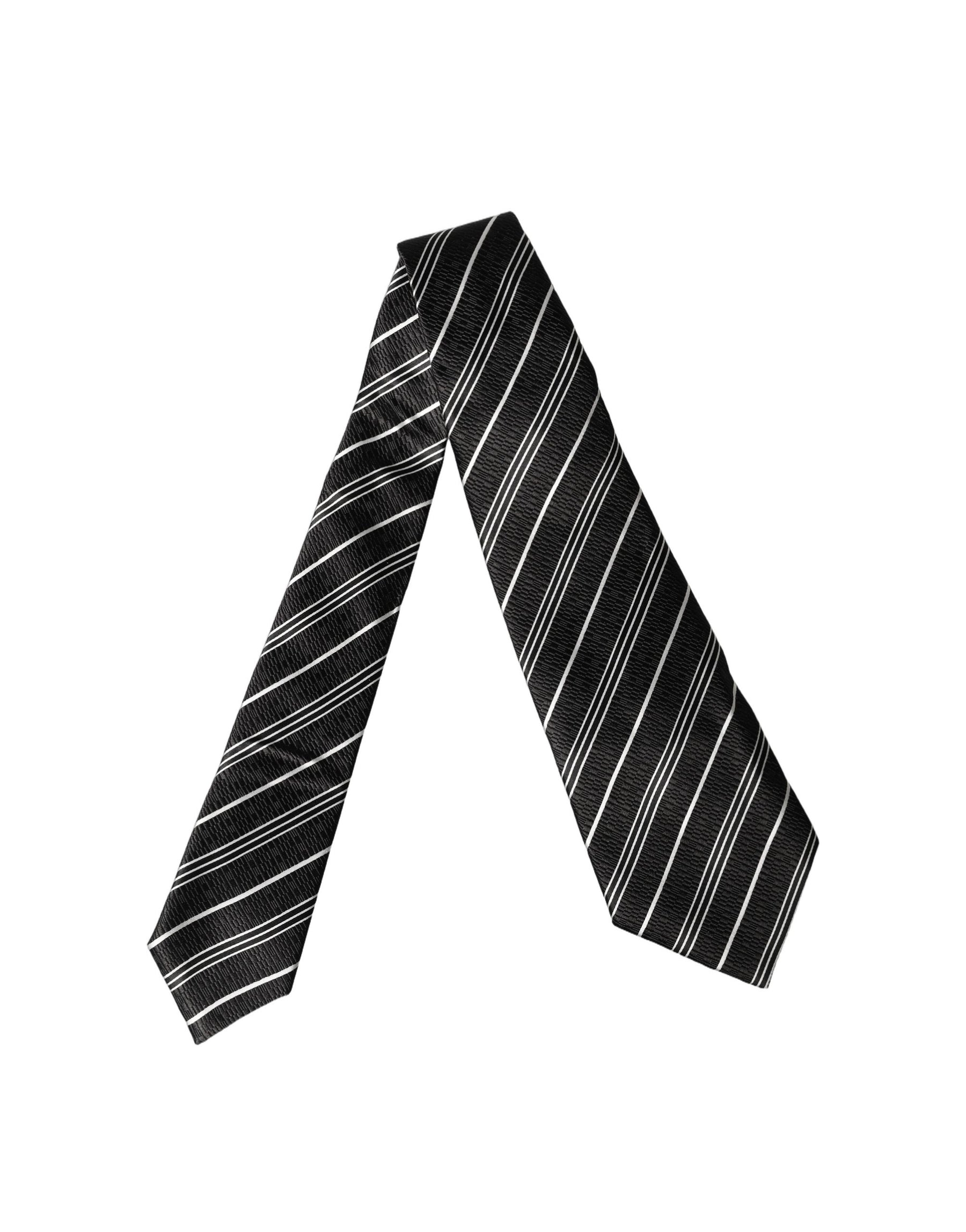 Dolce & Gabbana Black White Stripes Silk Adjustable Women Necktie Tie | Regal Royce