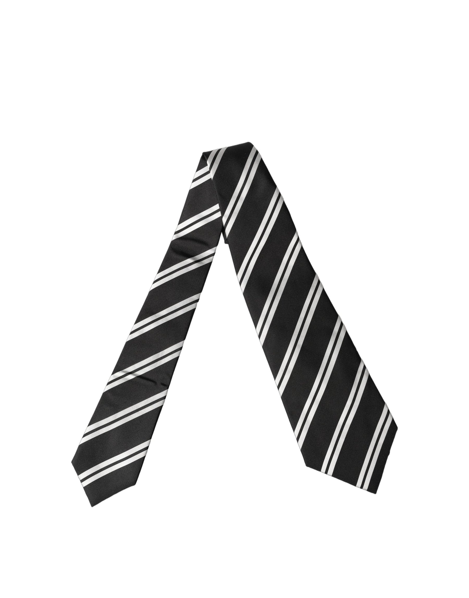 Dolce & Gabbana Black White Stripes Silk Adjustable Women Necktie Tie | Regal Royce