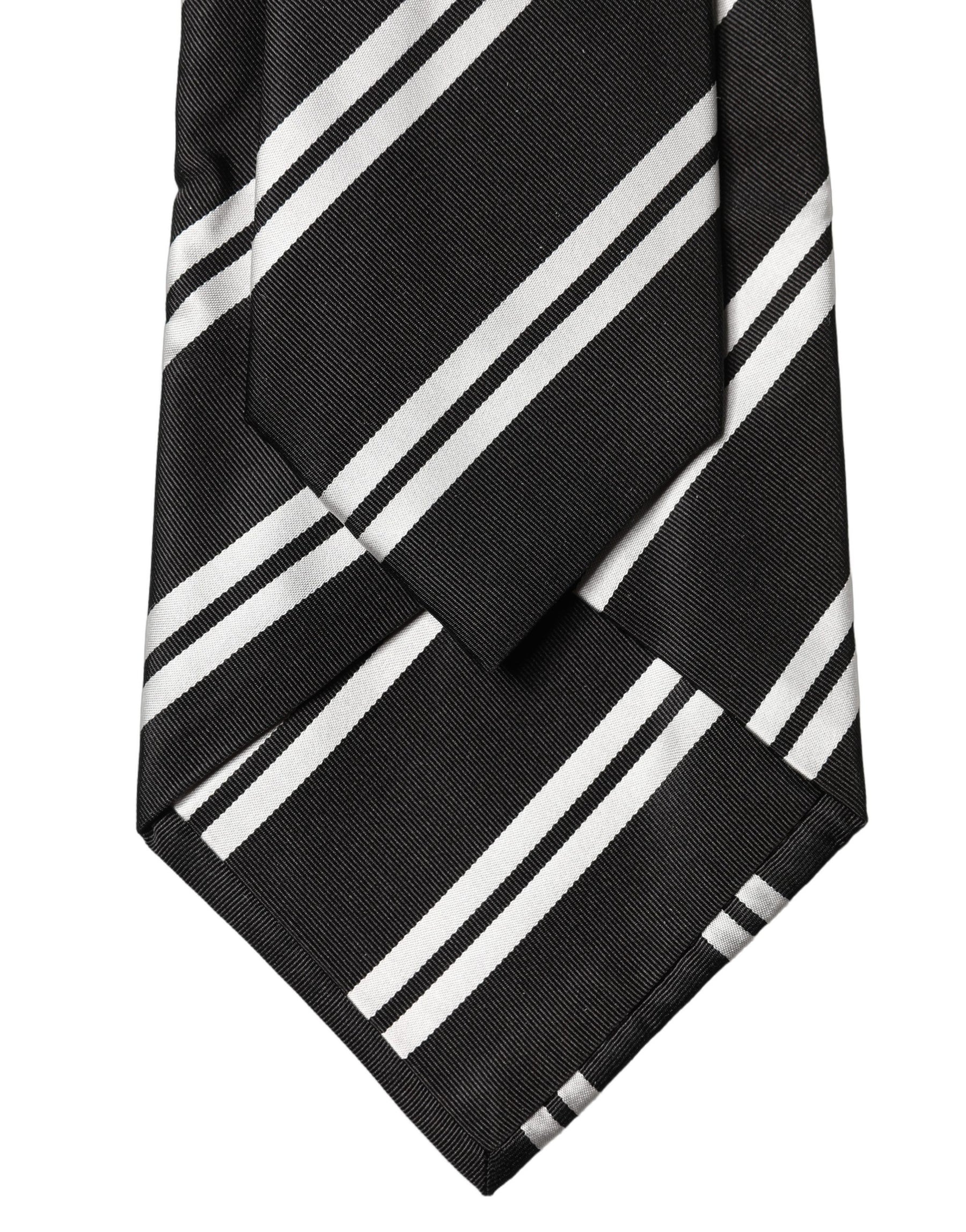 Dolce & Gabbana Black White Stripes Silk Adjustable Women Necktie Tie | Regal Royce