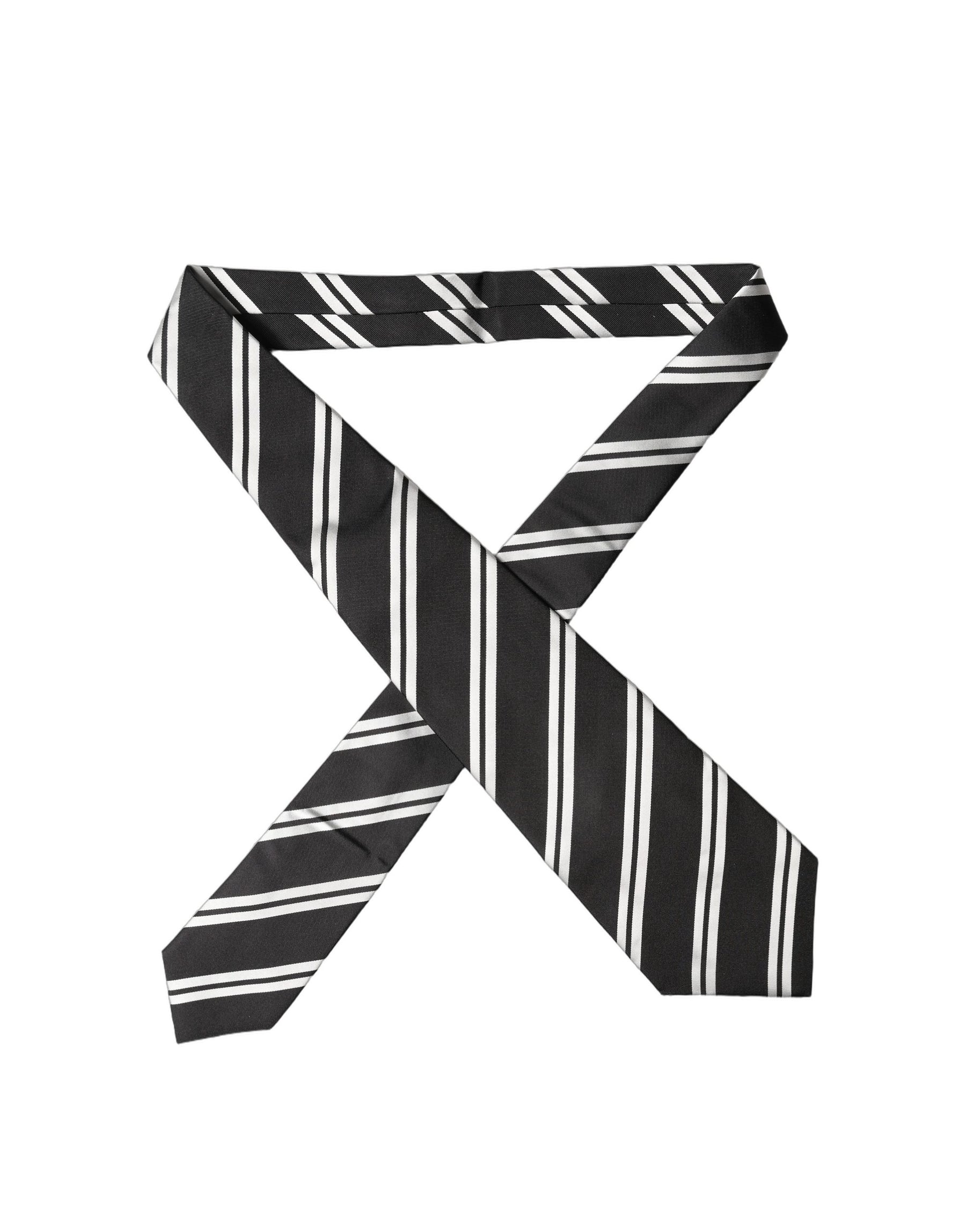 Dolce & Gabbana Black White Stripes Silk Adjustable Women Necktie Tie | Regal Royce
