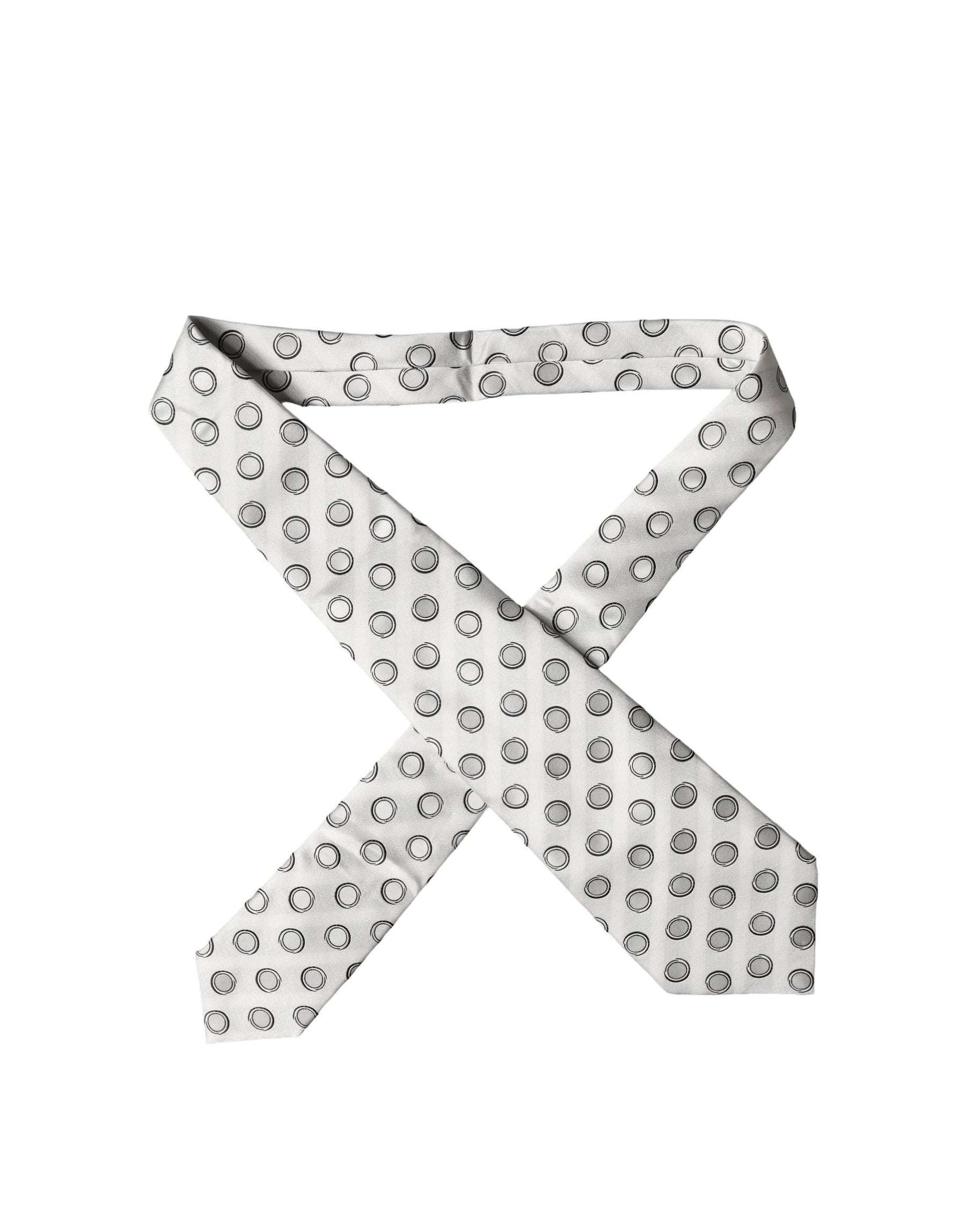 Dolce & Gabbana White Gray Polka Dot Silk Adjustable Women Necktie Tie | Regal Royce