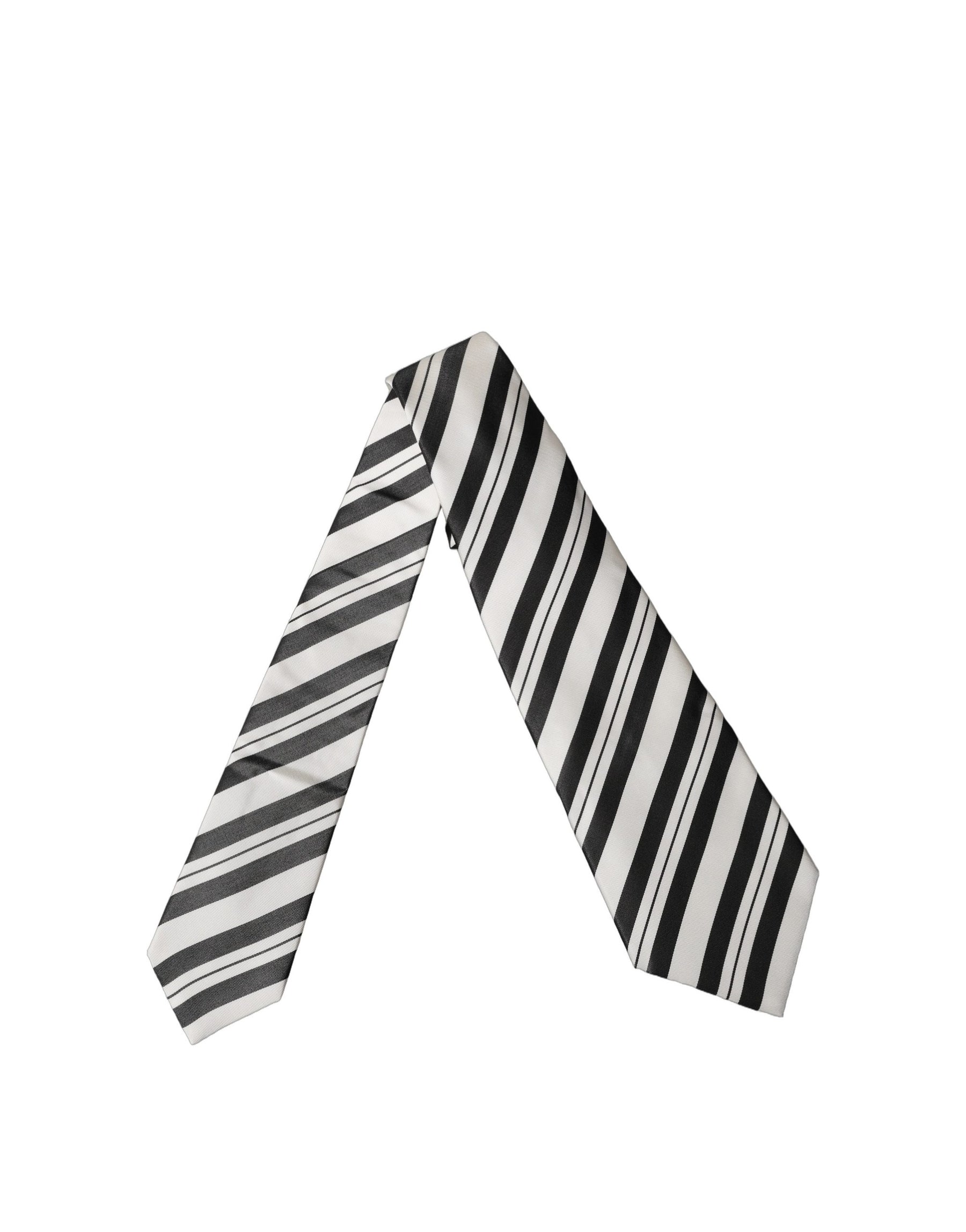 Dolce & Gabbana Black White Stripes Silk Adjustable Women Necktie Tie | Regal Royce
