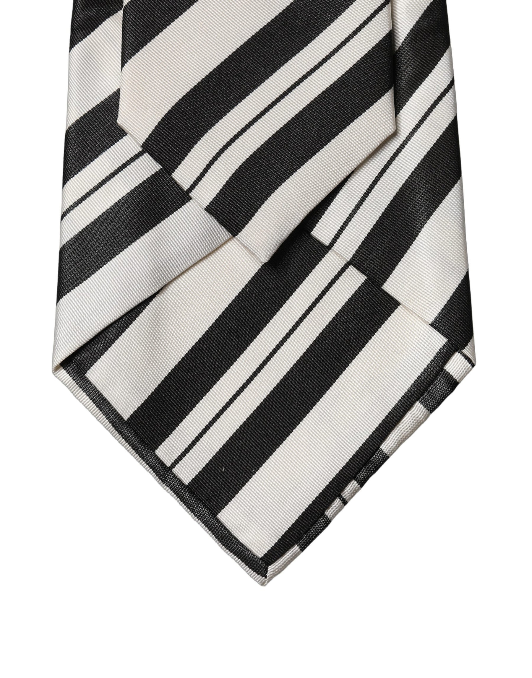 Dolce & Gabbana Black White Stripes Silk Adjustable Women Necktie Tie | Regal Royce