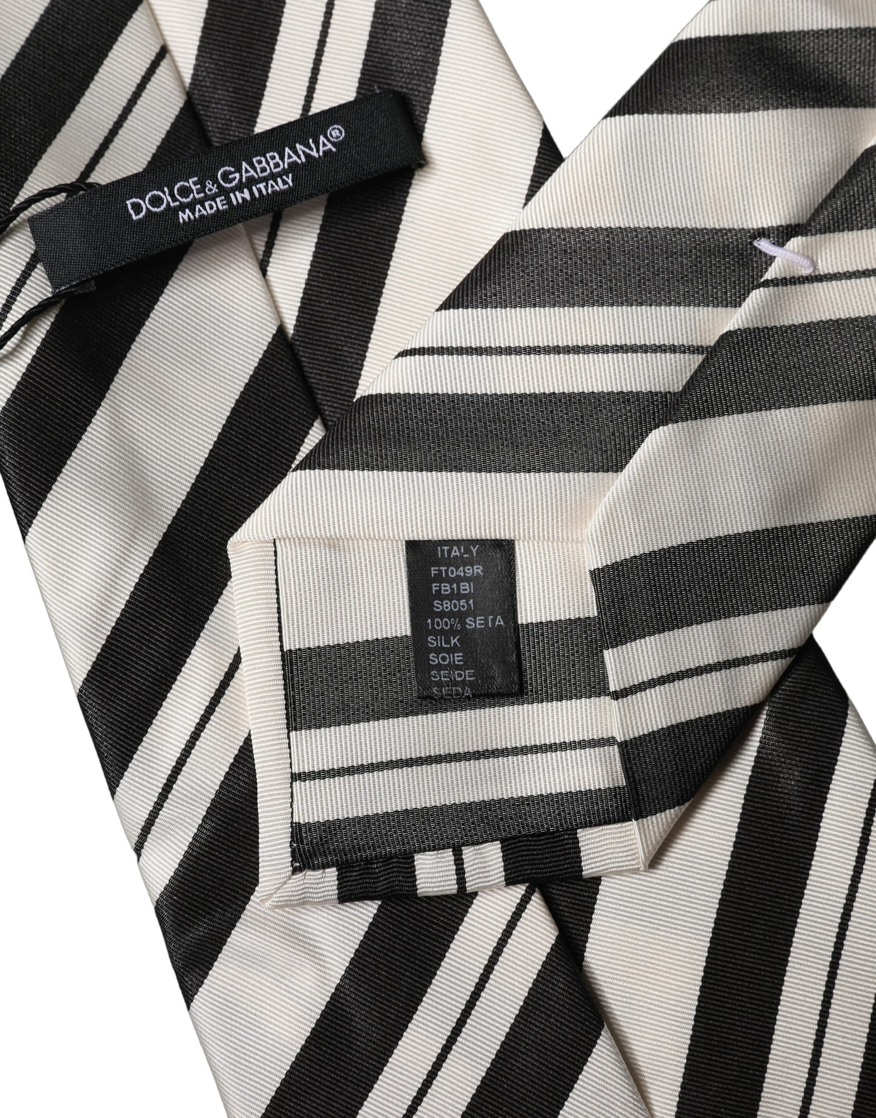 Dolce & Gabbana Black White Stripes Silk Adjustable Women Necktie Tie | Regal Royce