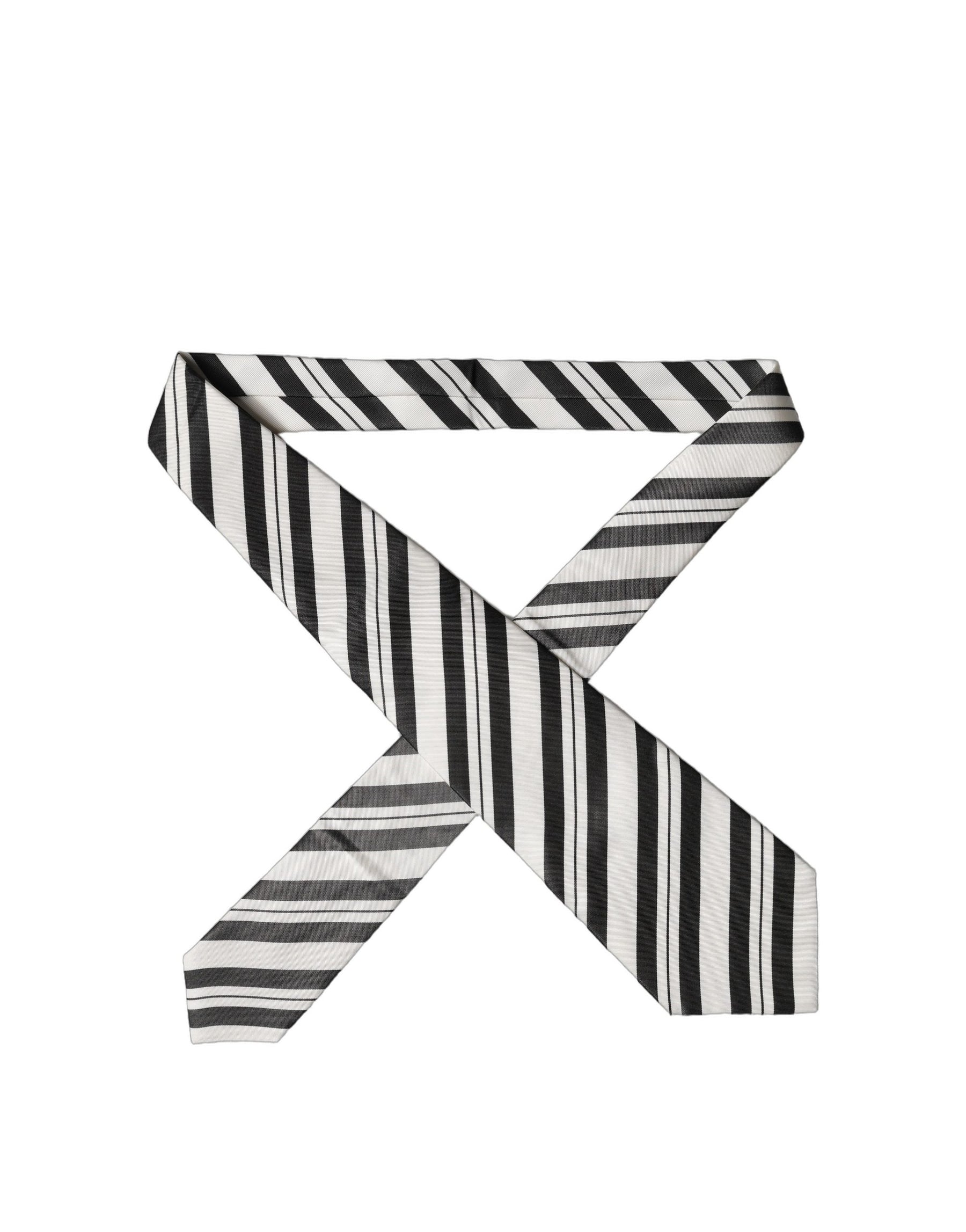 Dolce & Gabbana Black White Stripes Silk Adjustable Women Necktie Tie | Regal Royce