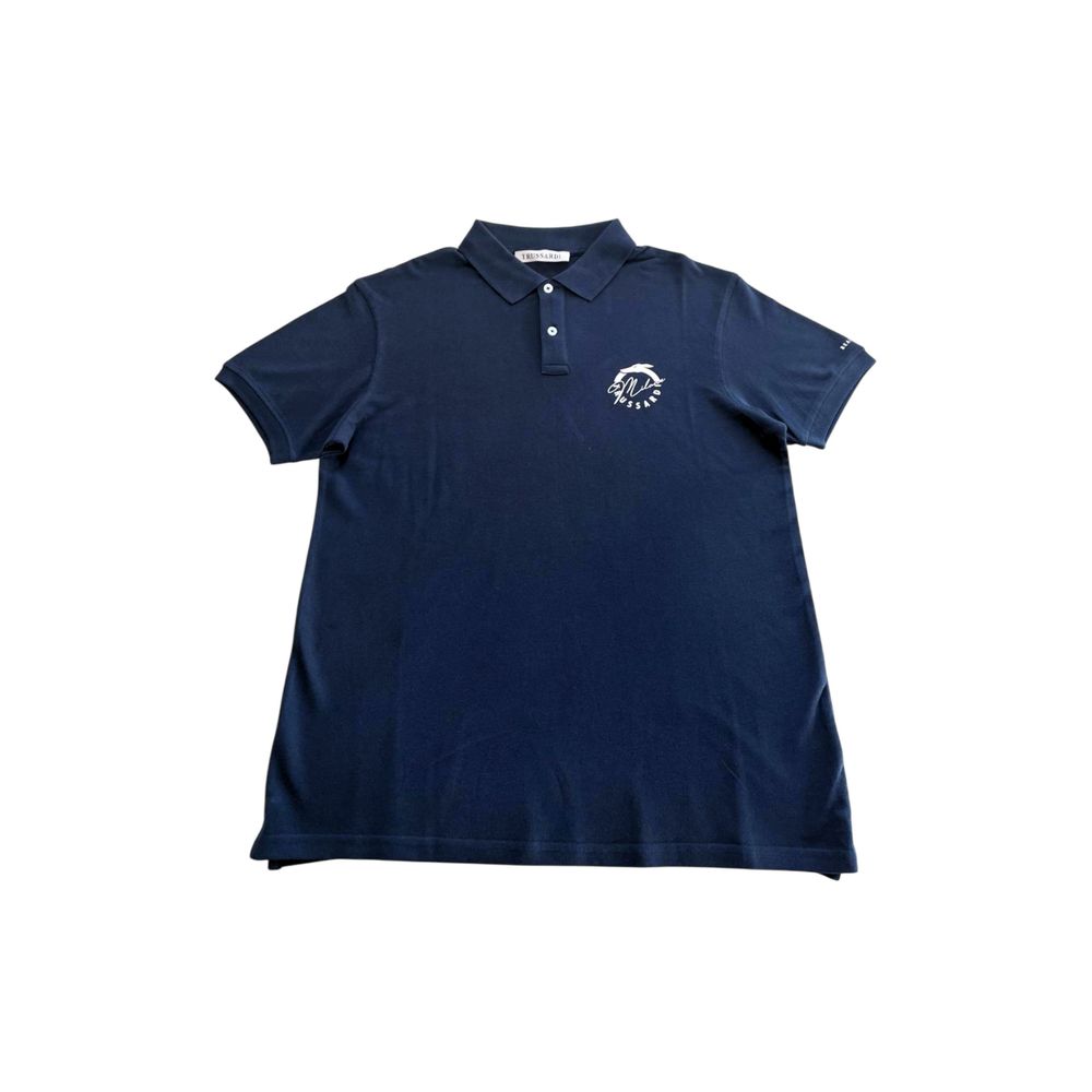 Trussardi Beachwear Blue Cotton Men's Polo Shirt | Regal Royce