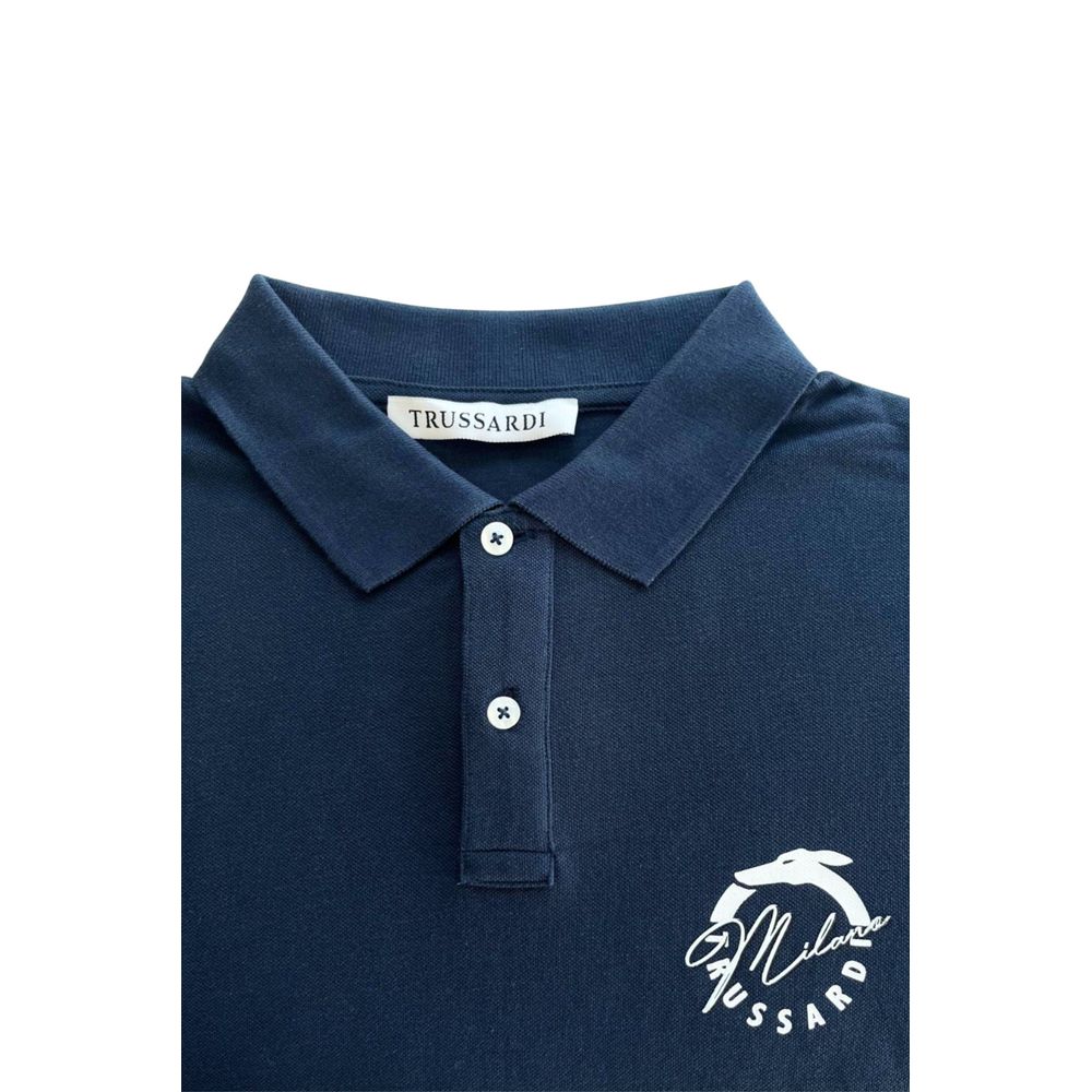 Trussardi Beachwear Blue Cotton Men's Polo Shirt | Regal Royce