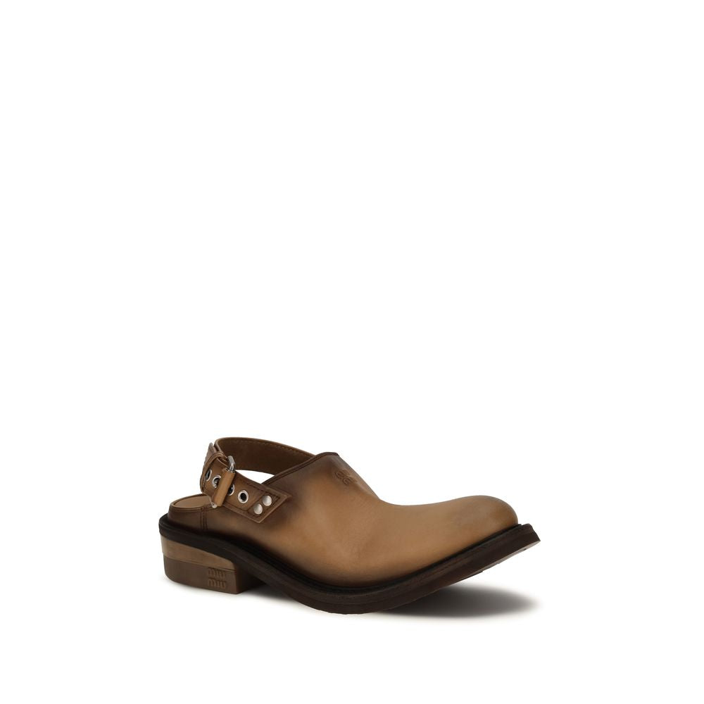Miu Miu Brown Calf Leather Bos Taurus Mules | Regal Royce