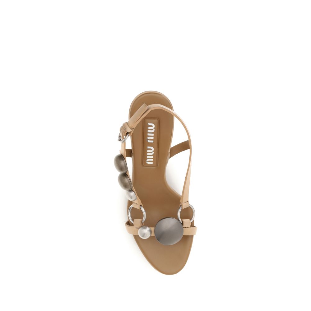Miu Miu Brown Calf Leather Bos Taurus Stiletto Heel Sandals | Regal Royce