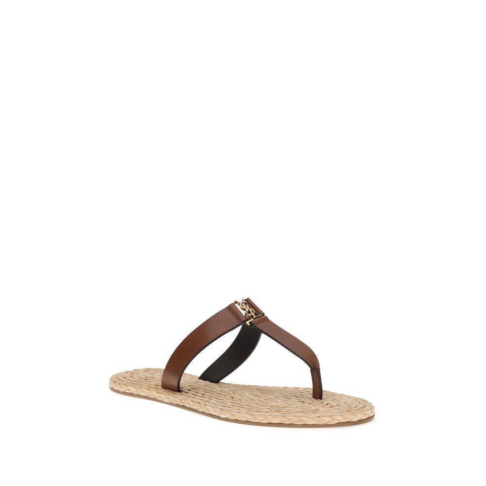 Saint Laurent Brown Calf Leather Bos Taurus Flat Sandals | Regal Royce