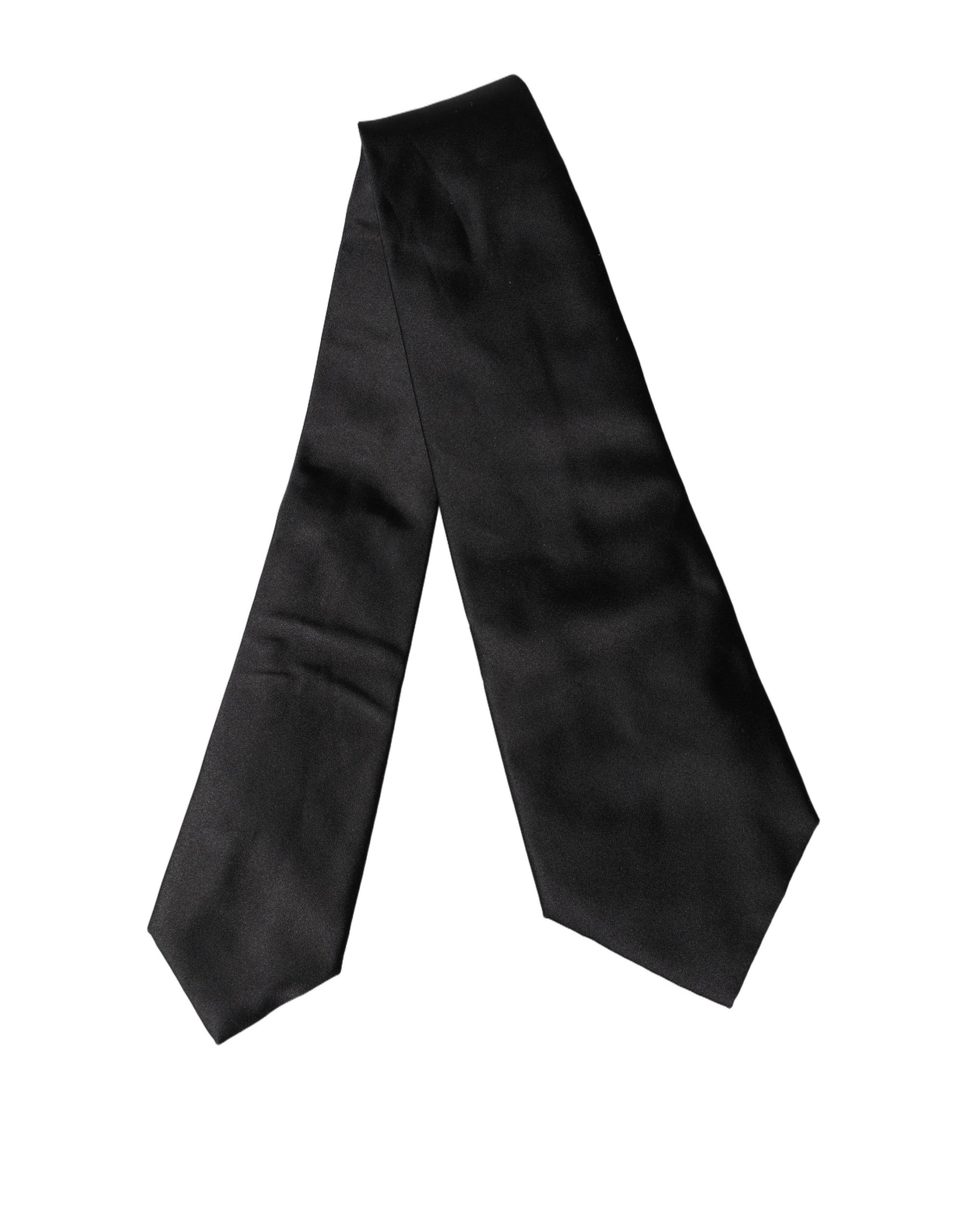 Dolce & Gabbana Black Satin Silk Blend Adjustable Women Tied Necktie Tie | Regal Royce