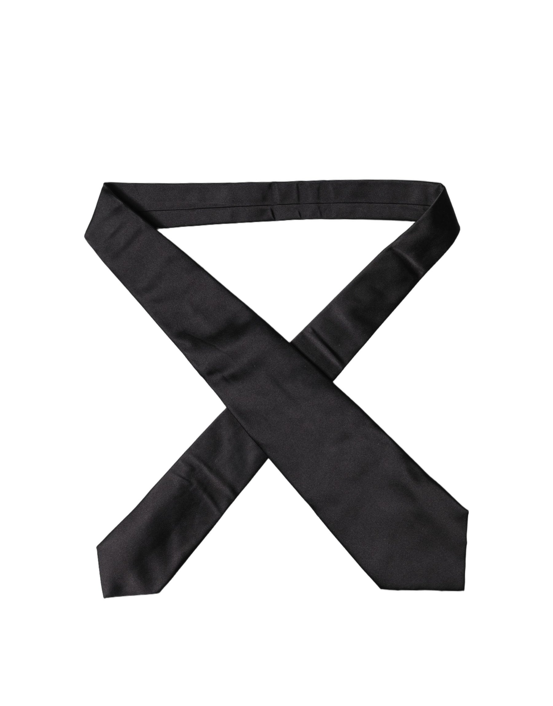 Dolce & Gabbana Black Satin Silk Blend Adjustable Women Tied Necktie Tie | Regal Royce