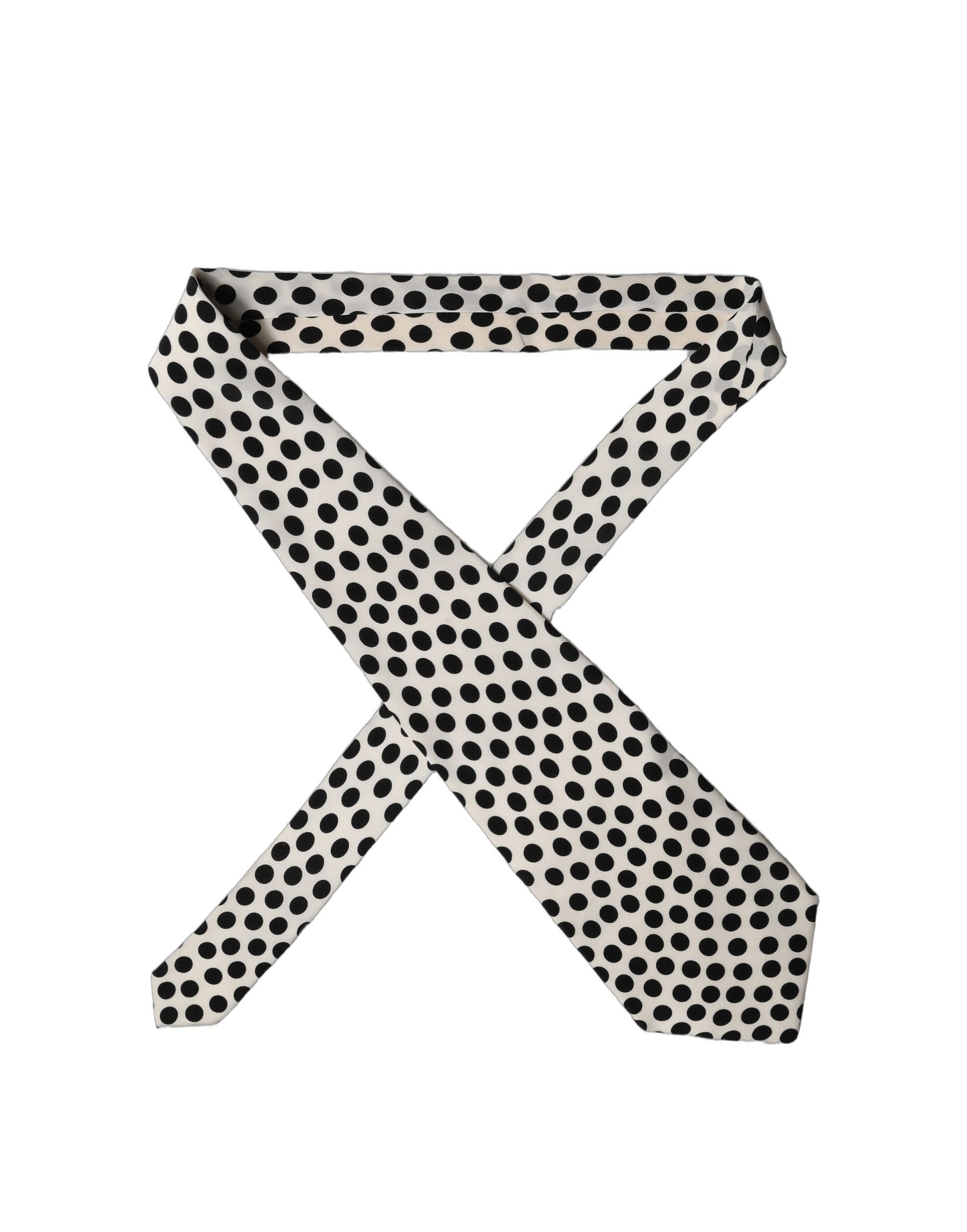 Dolce & Gabbana White Black Polka Dot Silk Adjustable Women Necktie Tie | Regal Royce