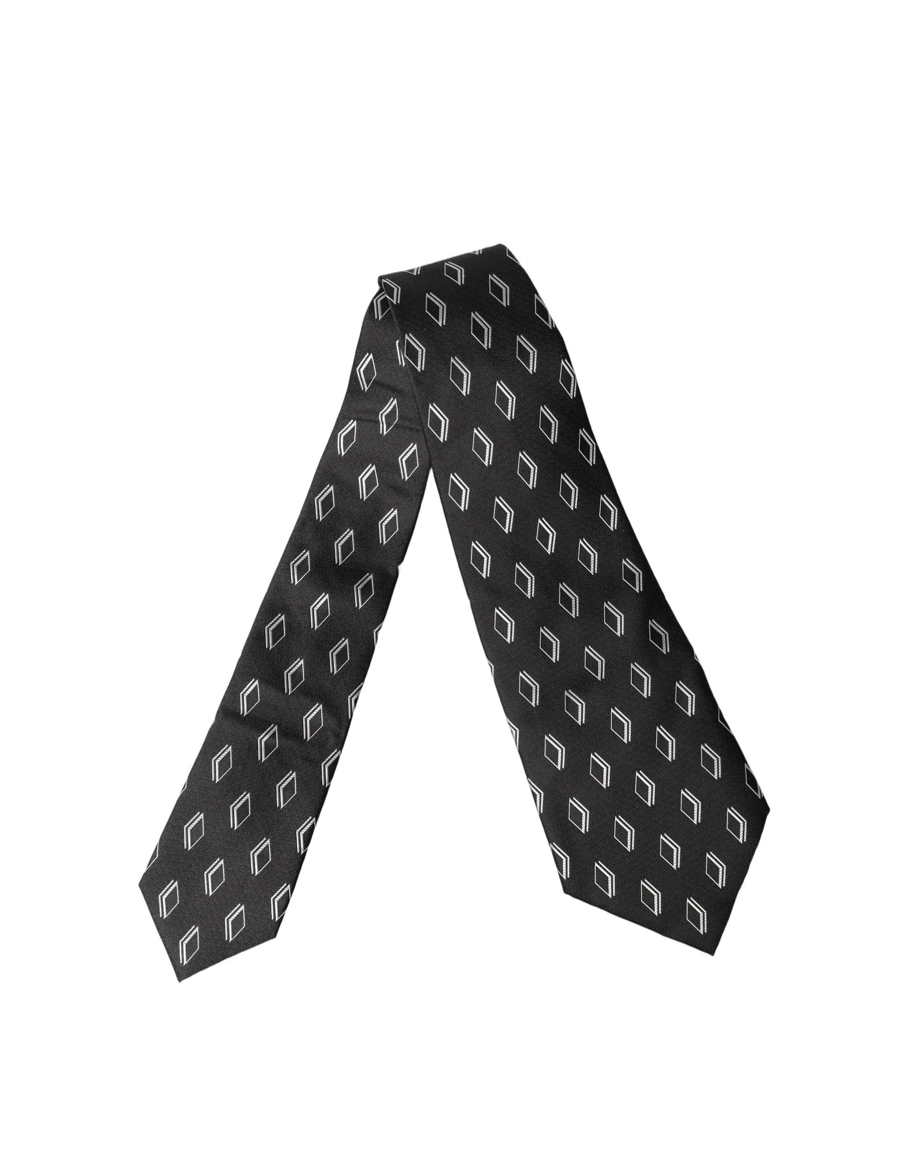 Dolce & Gabbana Black Patterned Silk Adjustable Women Tied Necktie Tie | Regal Royce