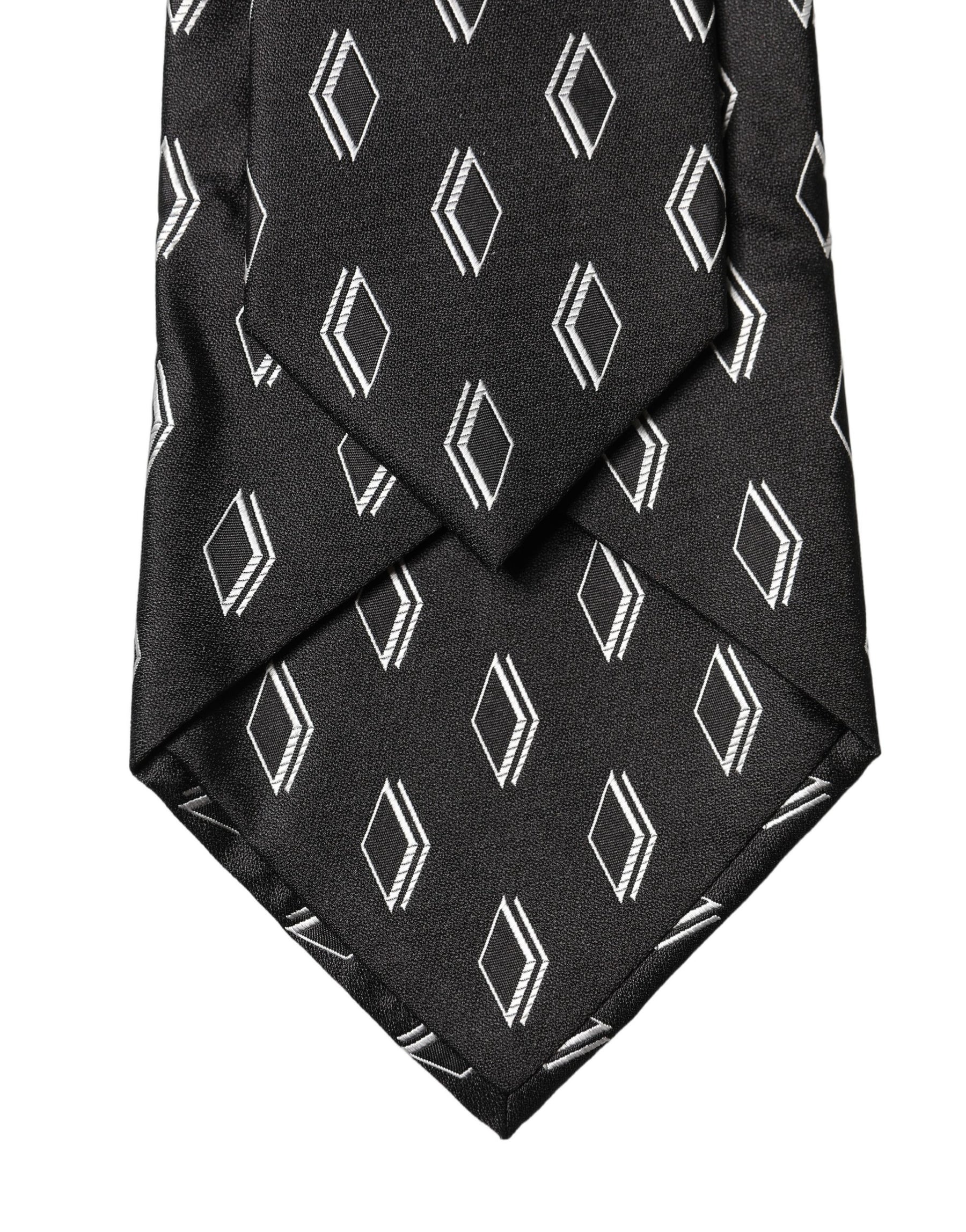Dolce & Gabbana Black Patterned Silk Adjustable Women Tied Necktie Tie | Regal Royce