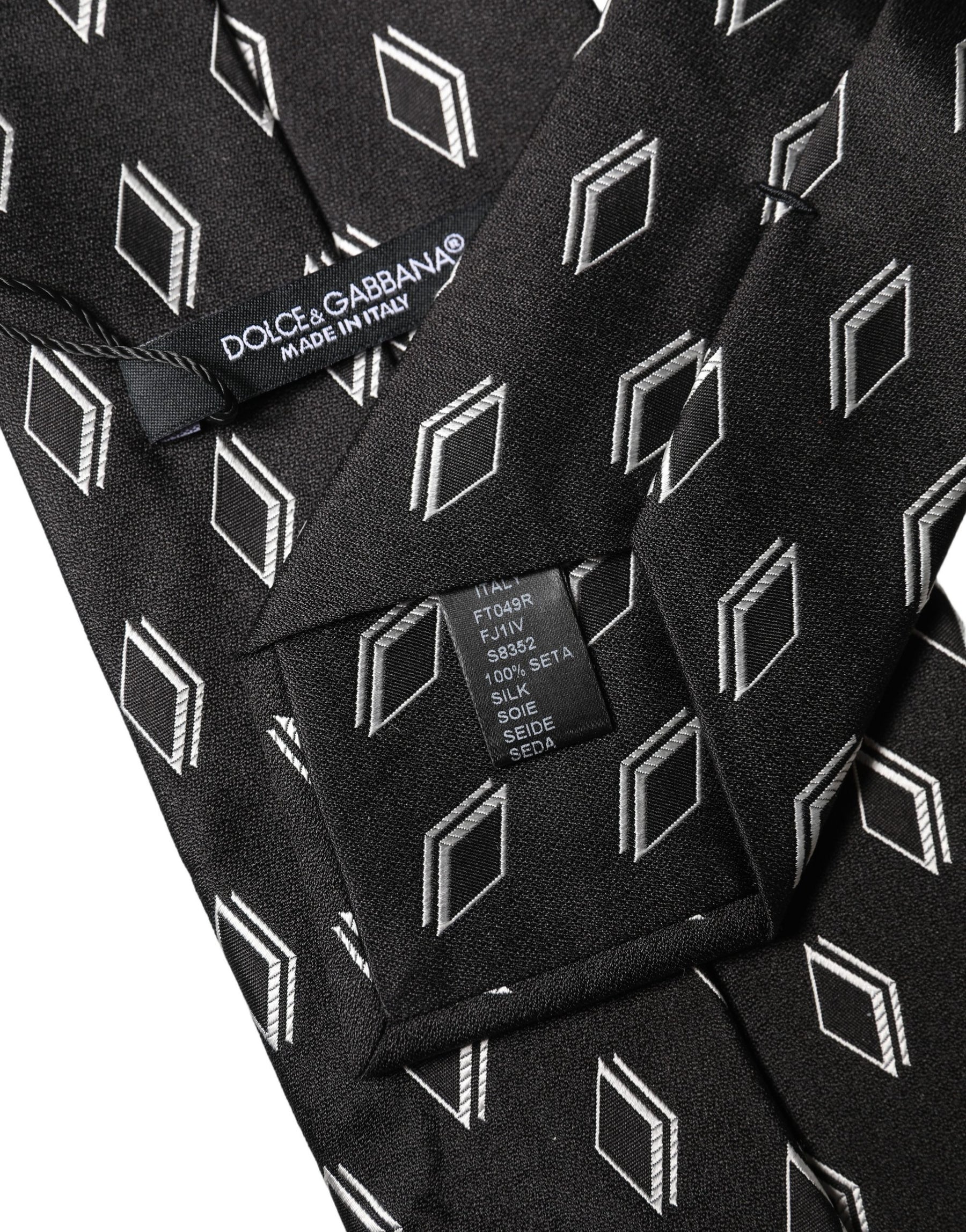Dolce & Gabbana Black Patterned Silk Adjustable Women Tied Necktie Tie | Regal Royce