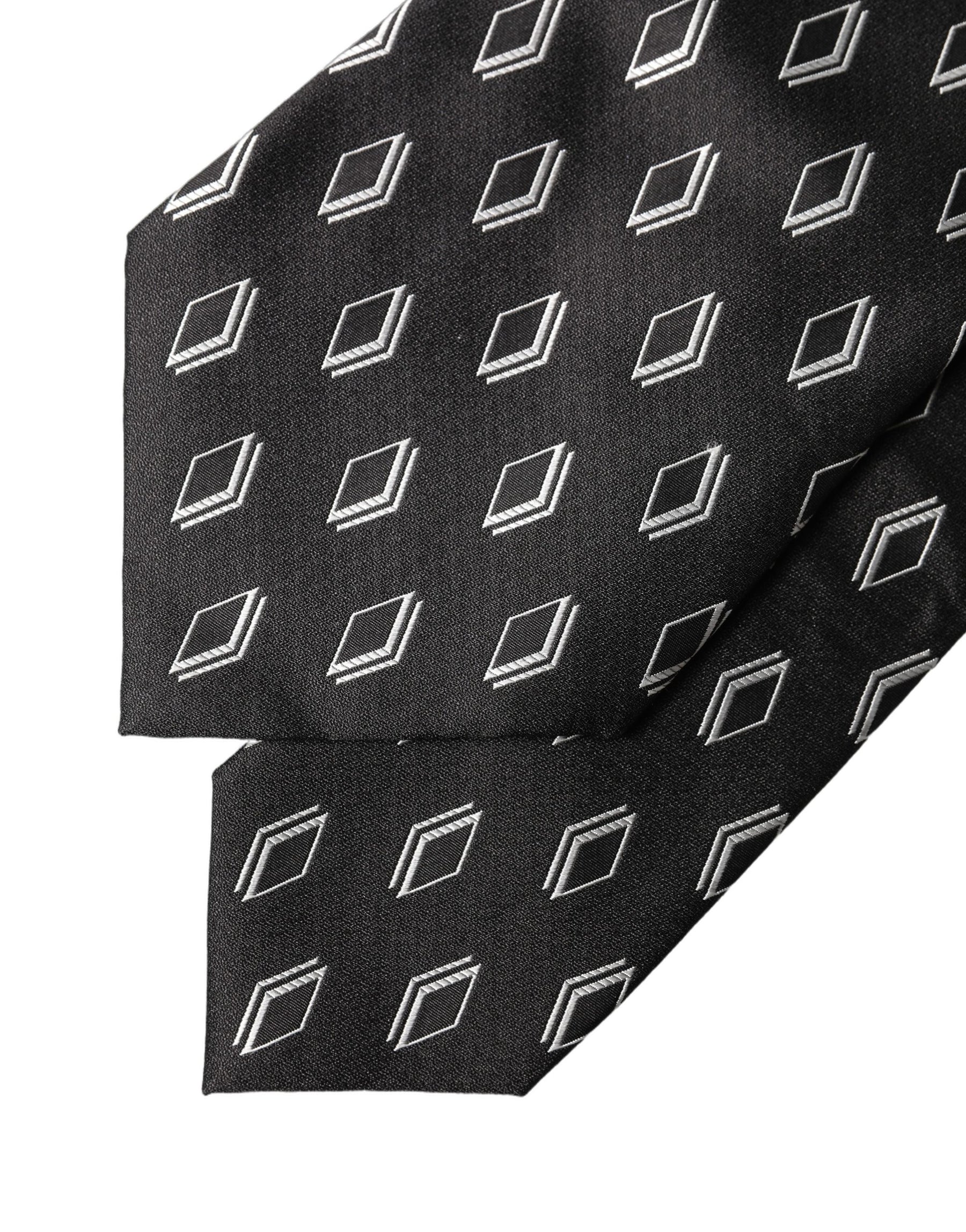 Dolce & Gabbana Black Patterned Silk Adjustable Women Tied Necktie Tie | Regal Royce