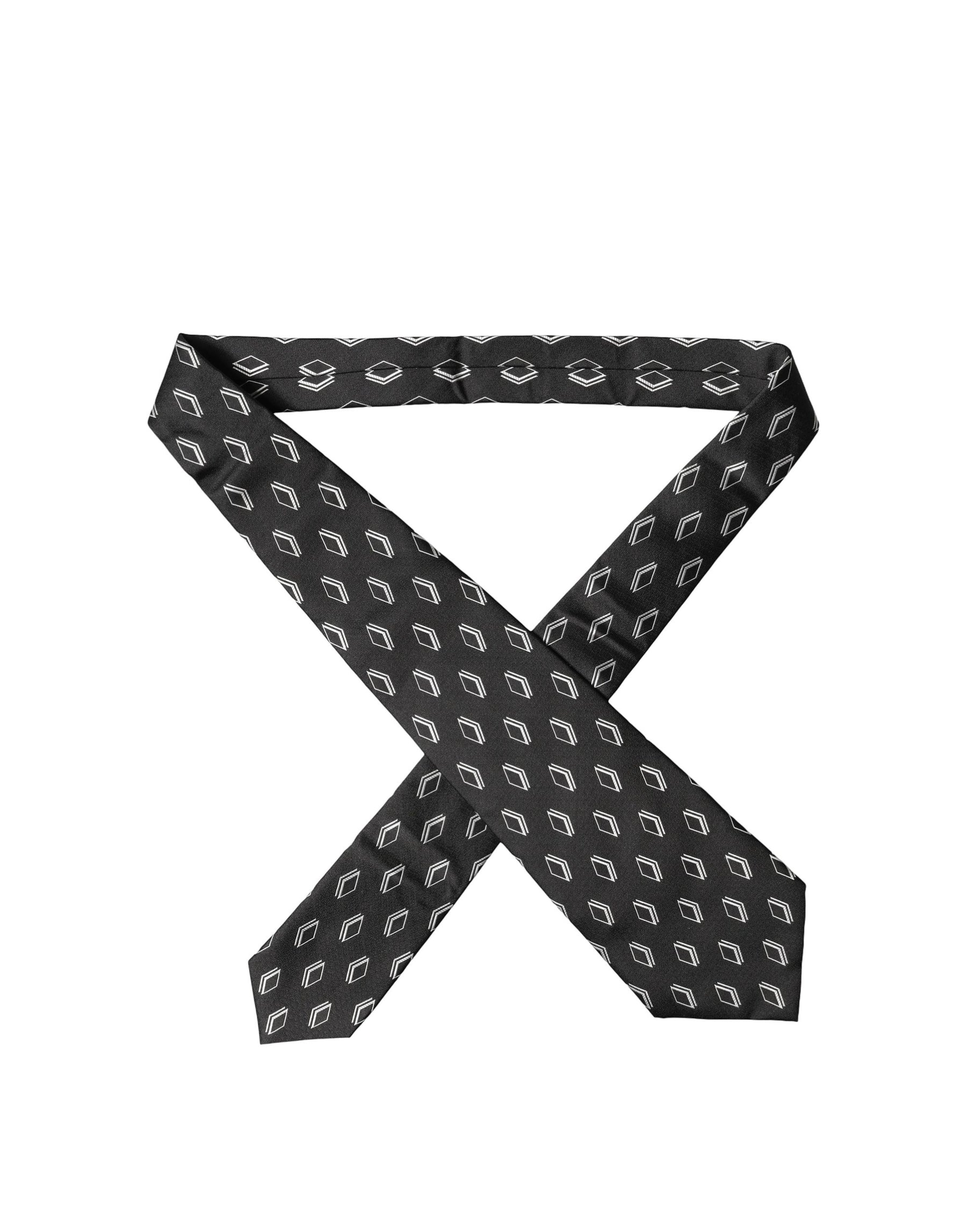 Dolce & Gabbana Black Patterned Silk Adjustable Women Tied Necktie Tie | Regal Royce