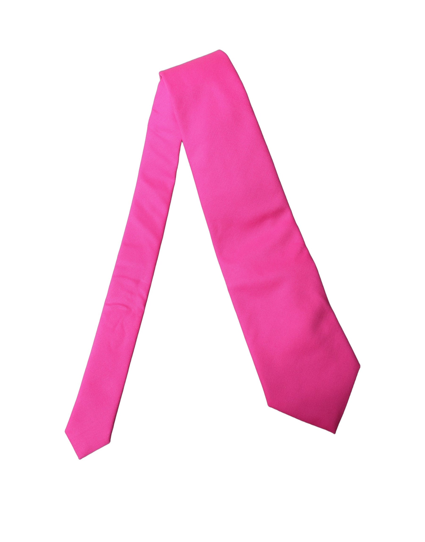 Dolce & Gabbana Neon Pink Solid Satin Silk Adjustable Women Necktie Tie | Regal Royce