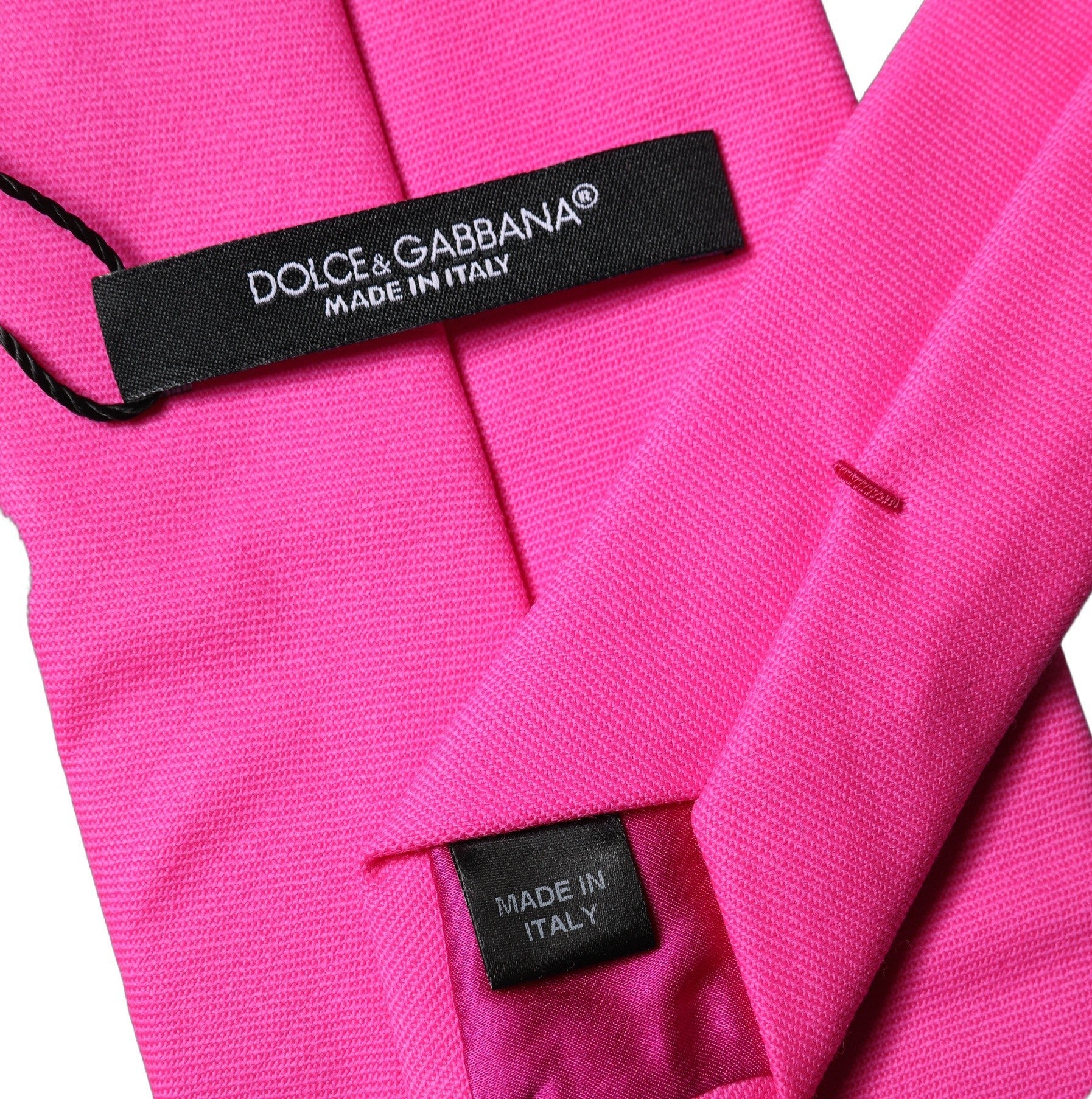 Dolce & Gabbana Neon Pink Solid Satin Silk Adjustable Women Necktie Tie | Regal Royce