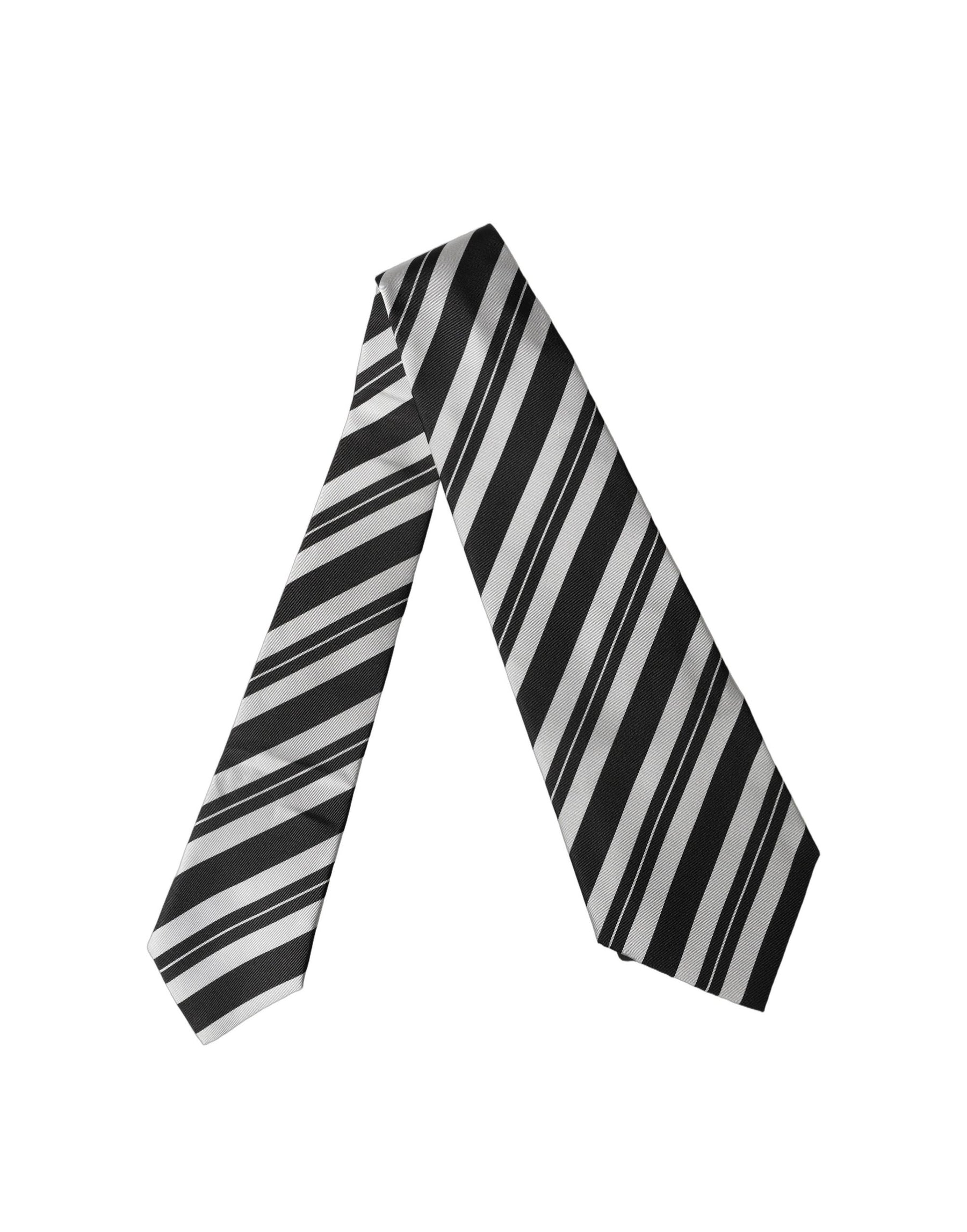 Dolce & Gabbana Black White Stripes Silk Adjustable Women Necktie Tie | Regal Royce