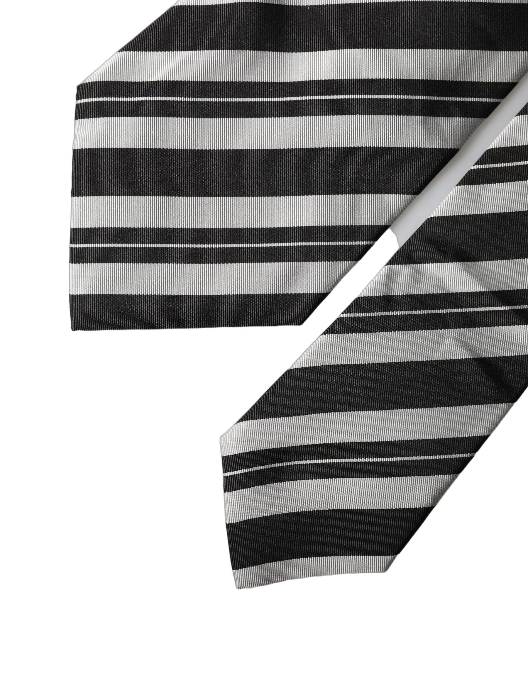 Dolce & Gabbana Black White Stripes Silk Adjustable Women Necktie Tie | Regal Royce