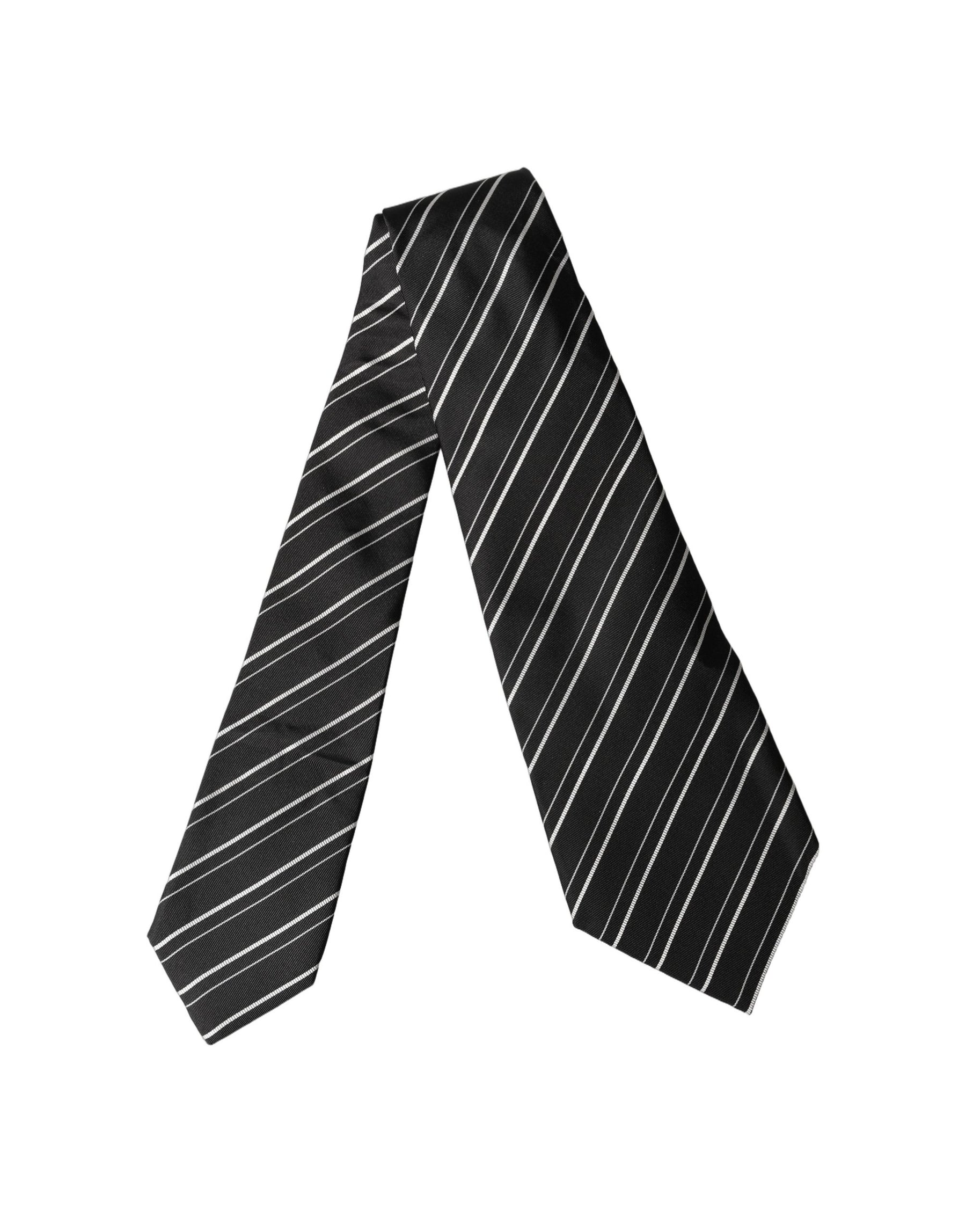 Dolce & Gabbana Black White Stripes Silk Adjustable Women Necktie Tie | Regal Royce